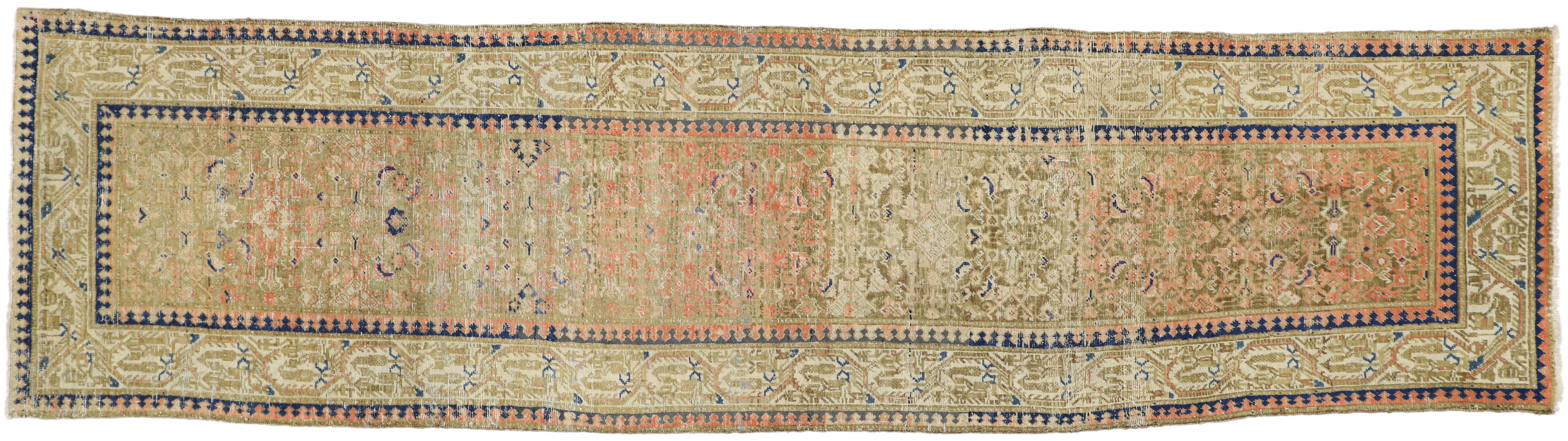 Distressed Vintage Turkish Sivas Runner with Rustic Pacific Northwest Style For Sale 3