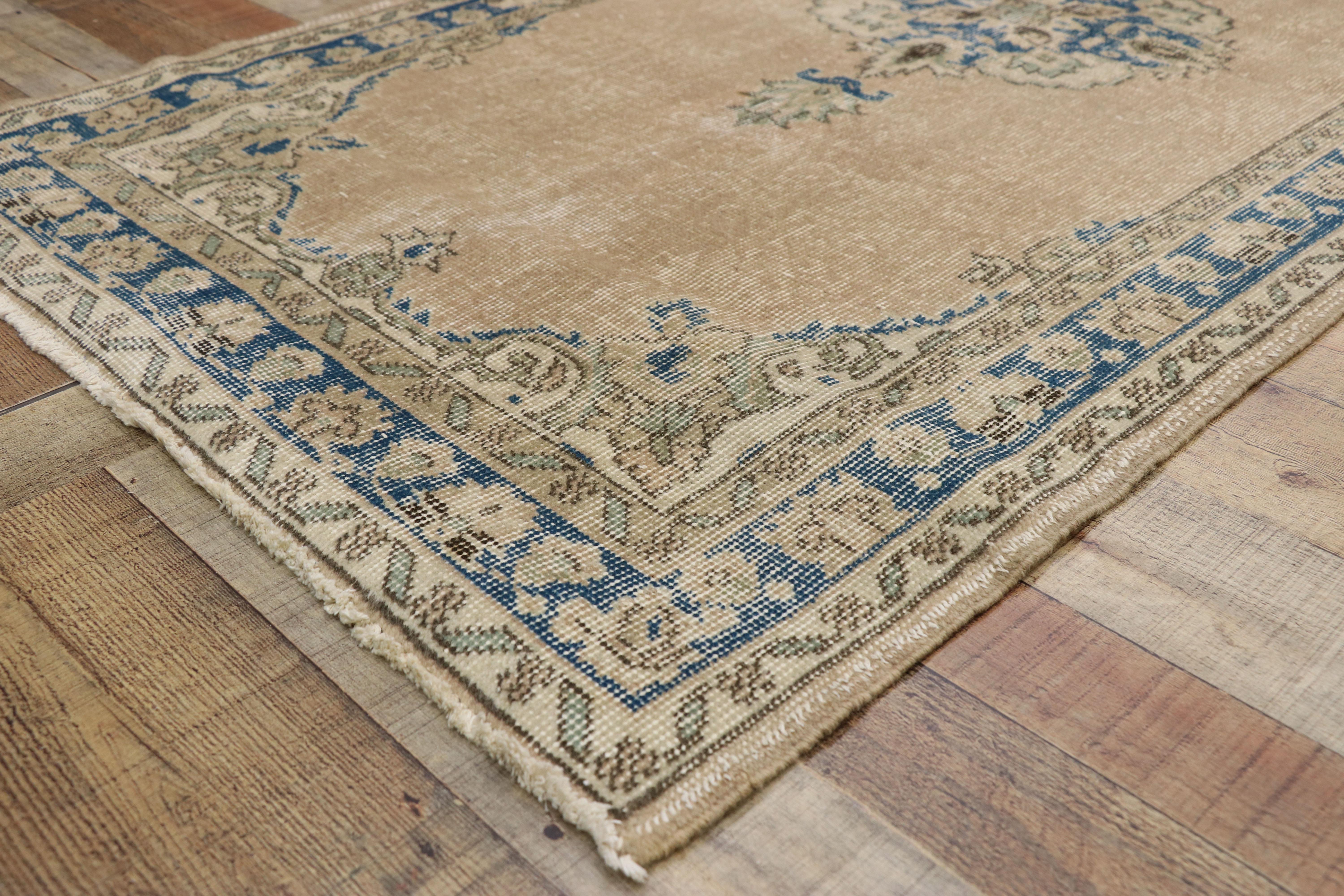 Distressed Vintage Turkish Sivas Runner with Gustavian Farmhouse Style In Distressed Condition For Sale In Dallas, TX