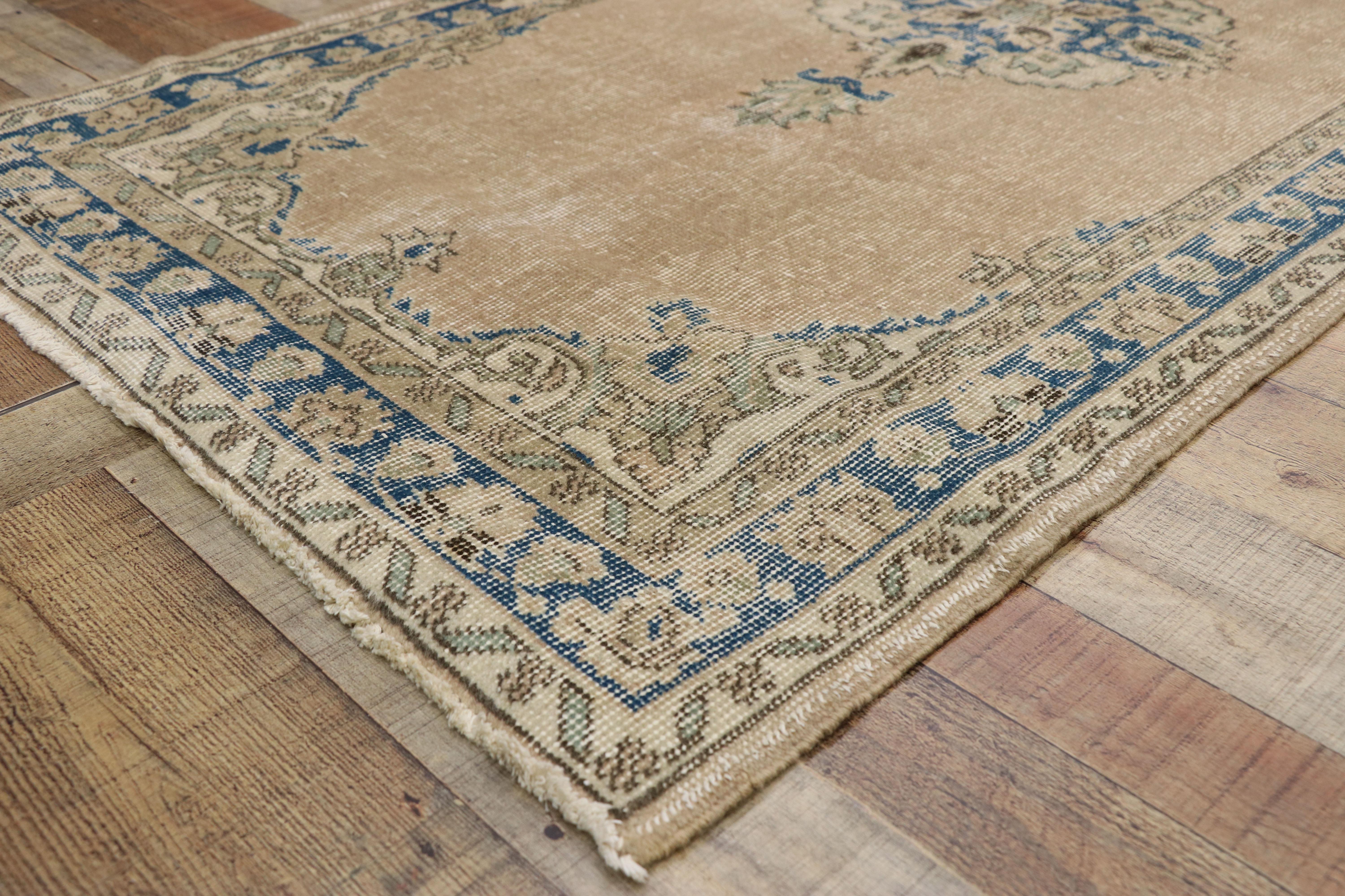 Hand-Knotted 1960's Distressed Turkish Sivas Carpet Runner with Modern Style For Sale