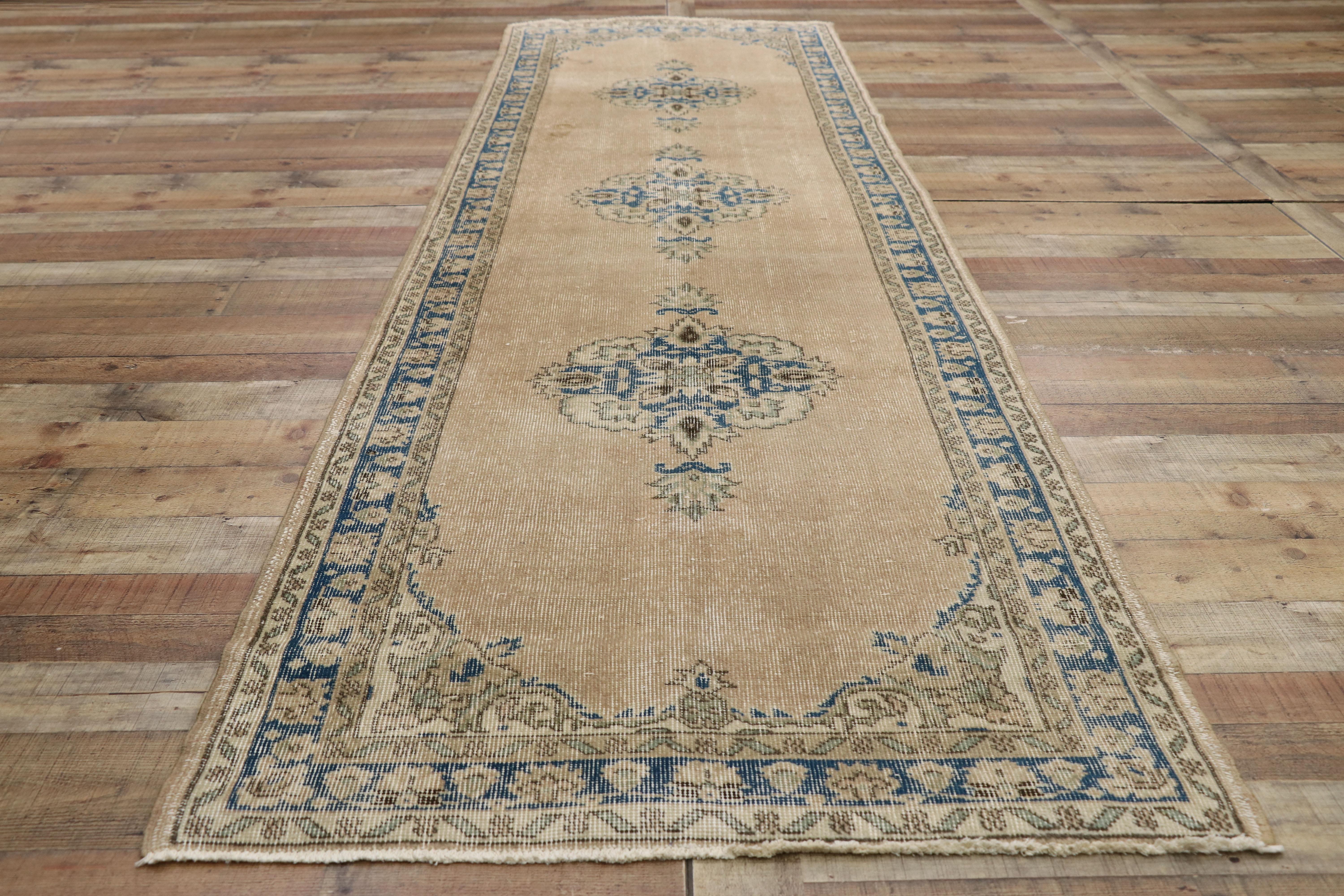 20th Century Distressed Vintage Turkish Sivas Runner with Gustavian Farmhouse Style For Sale