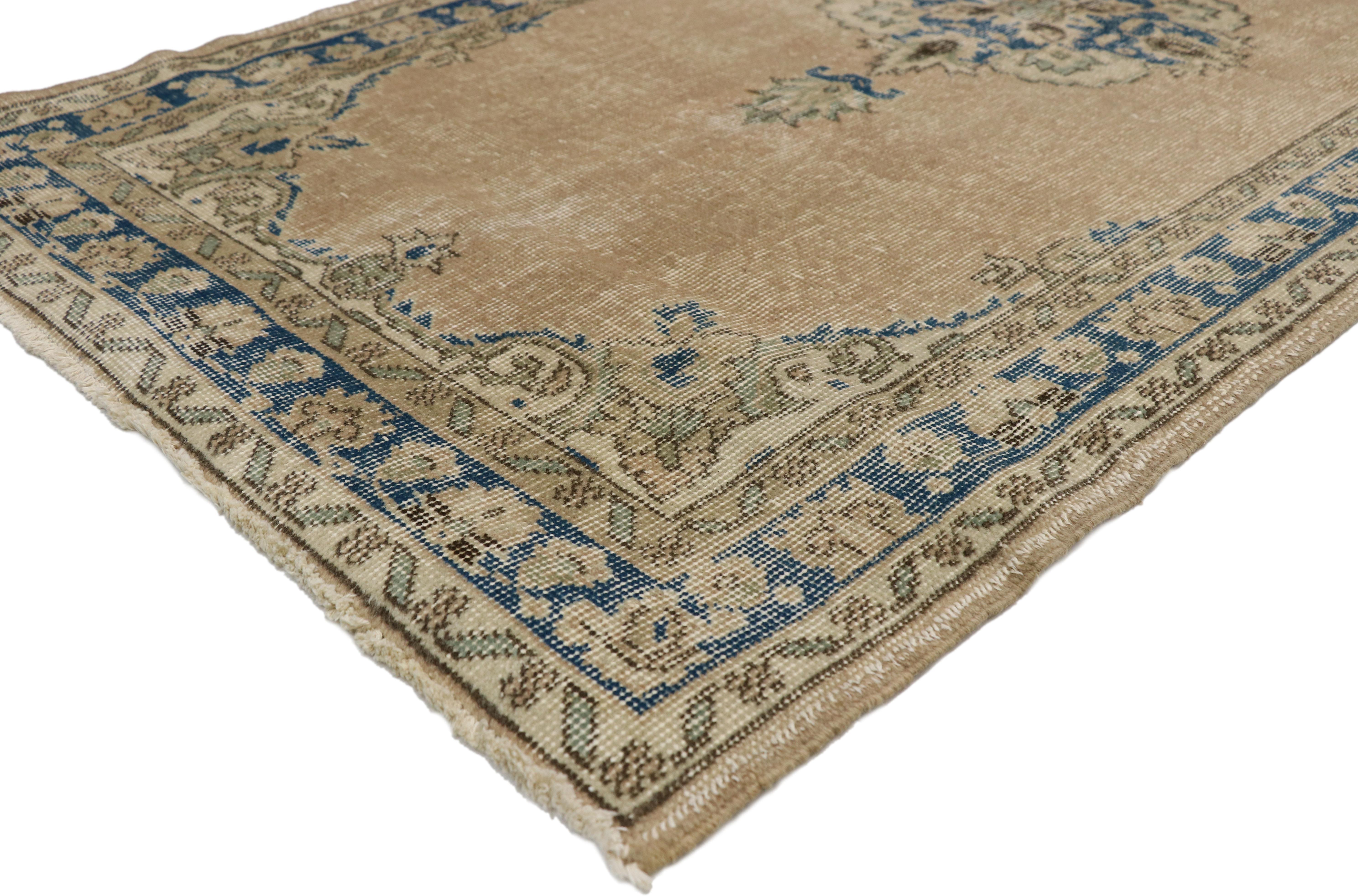 Distressed Vintage Turkish Sivas Runner with Gustavian Farmhouse Style For Sale 1