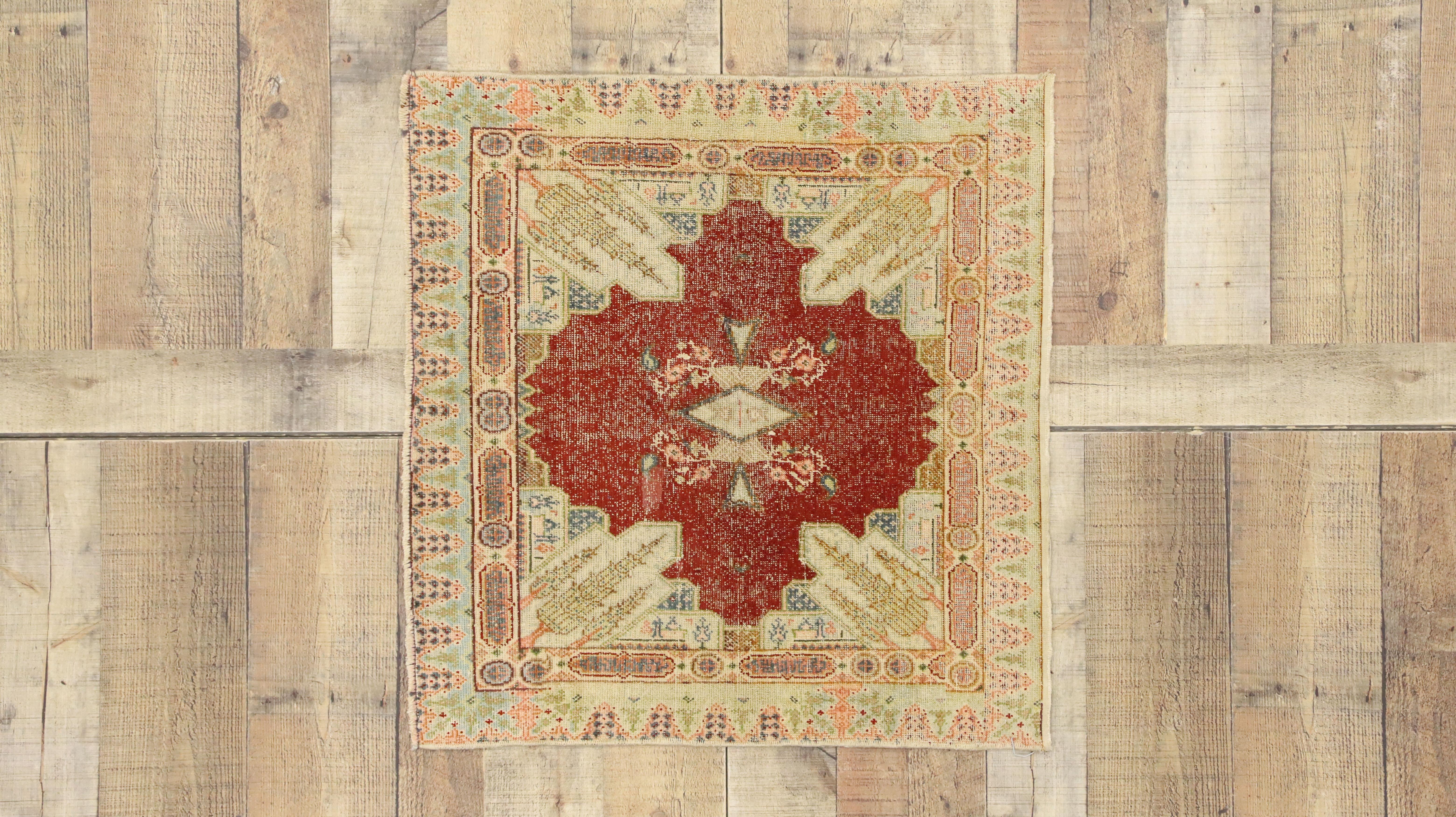 Distressed Vintage Turkish Sivas Silk Rug with Romantic French Art Deco Style For Sale 3