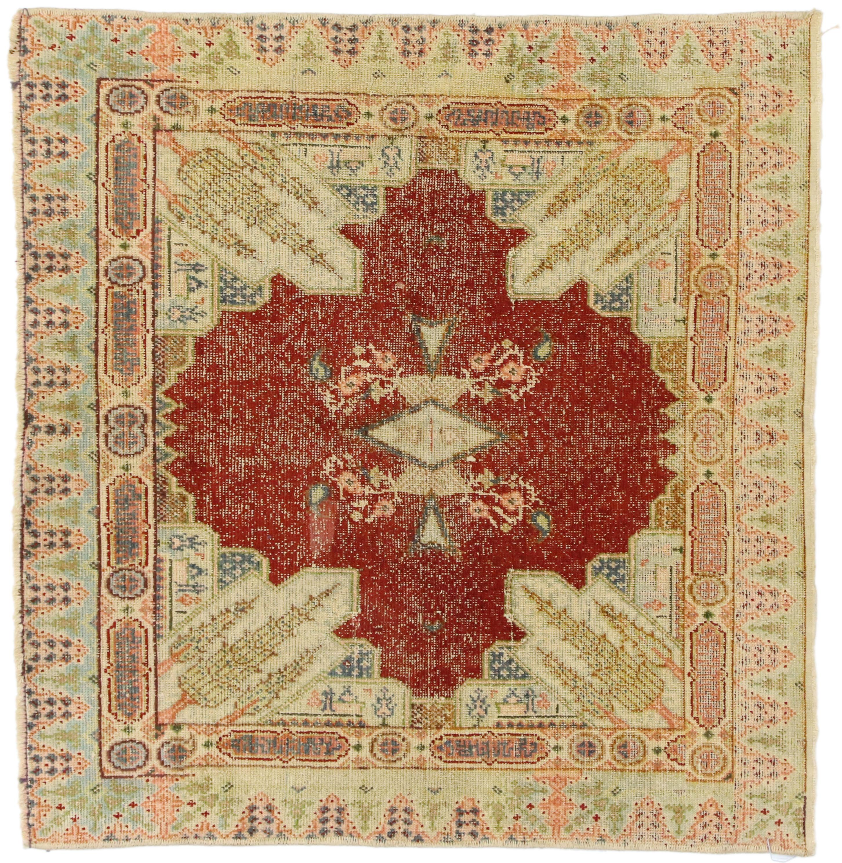 Distressed Vintage Turkish Sivas Silk Rug with Romantic French Art Deco Style For Sale 4
