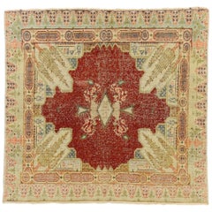 Distressed Vintage Turkish Sivas Silk Rug with Romantic French Art Deco Style