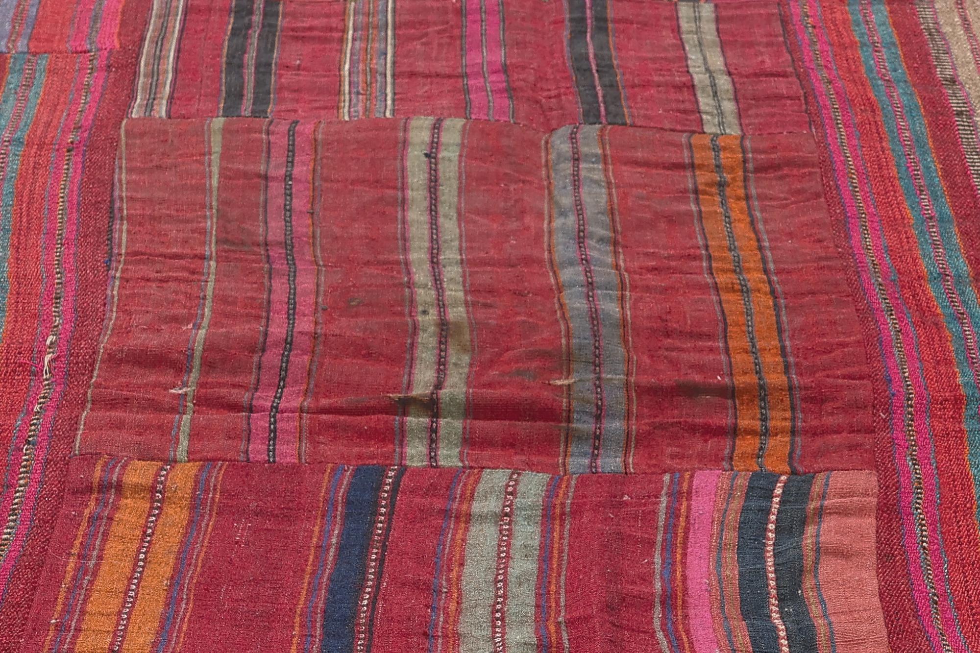 Distressed Vintage Turkish Striped Kilim Rug, Rustic Charm Meets Rugged Beauty For Sale 5