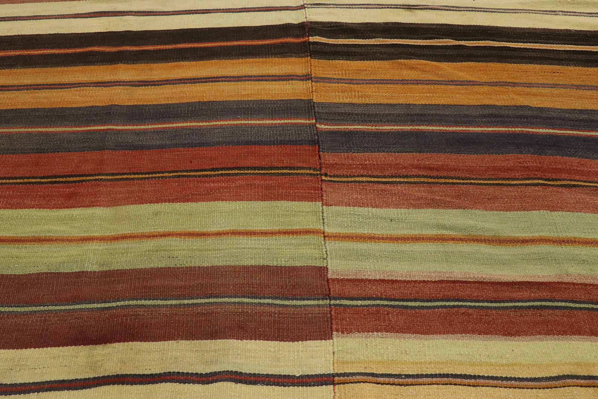 Distressed Vintage Turkish Striped Kilim Rug with Modern Rustic Cabin Style In Distressed Condition In Dallas, TX