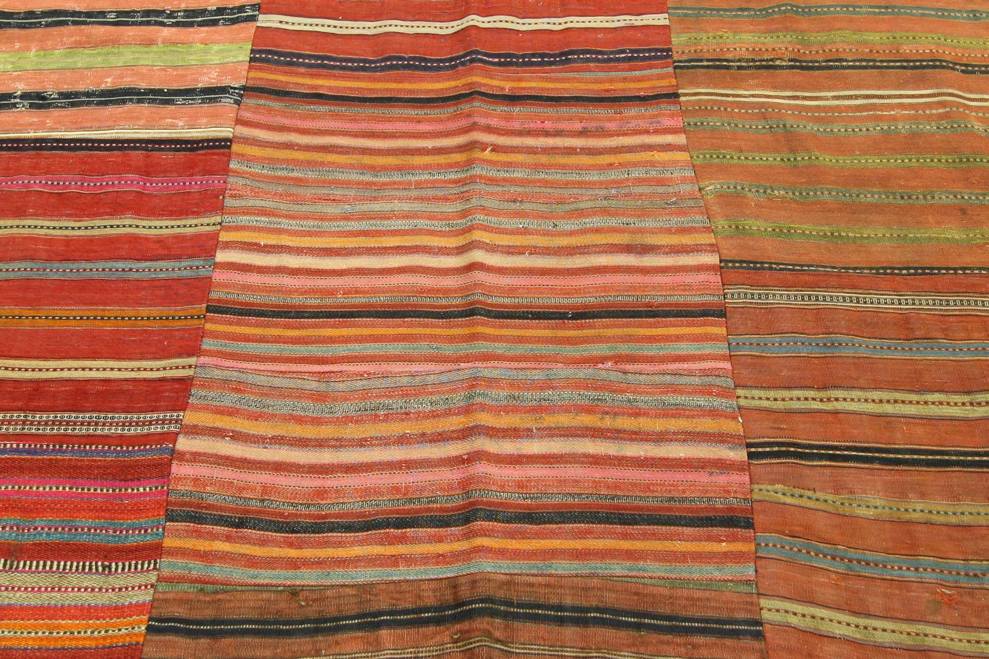 20th Century 1950's Turkish Striped Kilim Rug with Modern Rustic Style For Sale