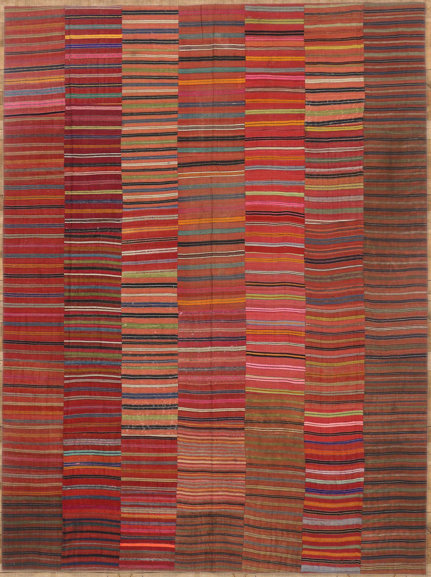 1950's Turkish Striped Kilim Rug with Modern Rustic Style For Sale 2