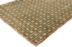 Distressed Vintage Turkish Tulu Accent Rug with Mid-Century Modern Cubist Style