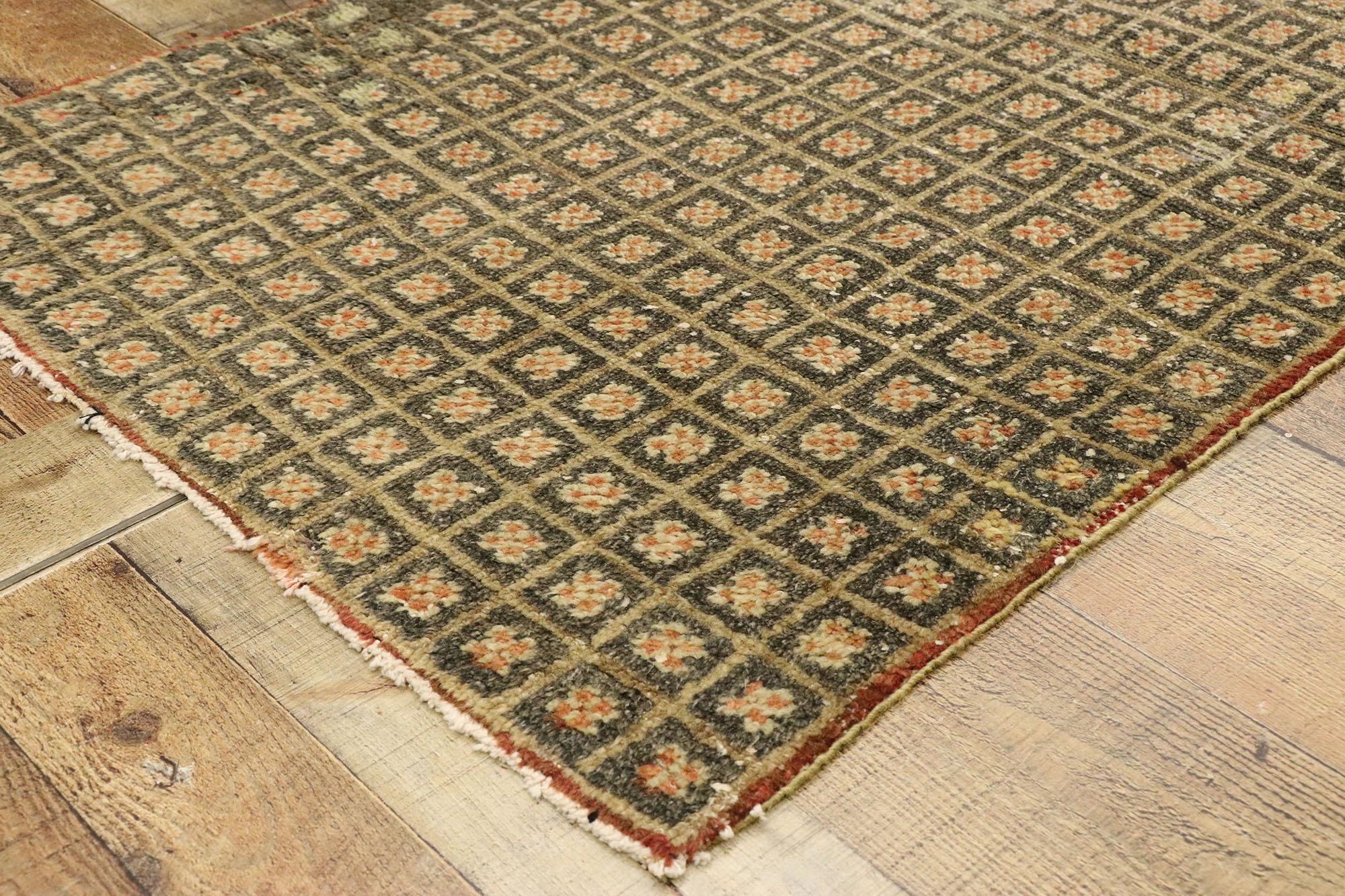 Wool Distressed Vintage Turkish Tulu Accent Rug with Mid-Century Modern Cubist Style For Sale