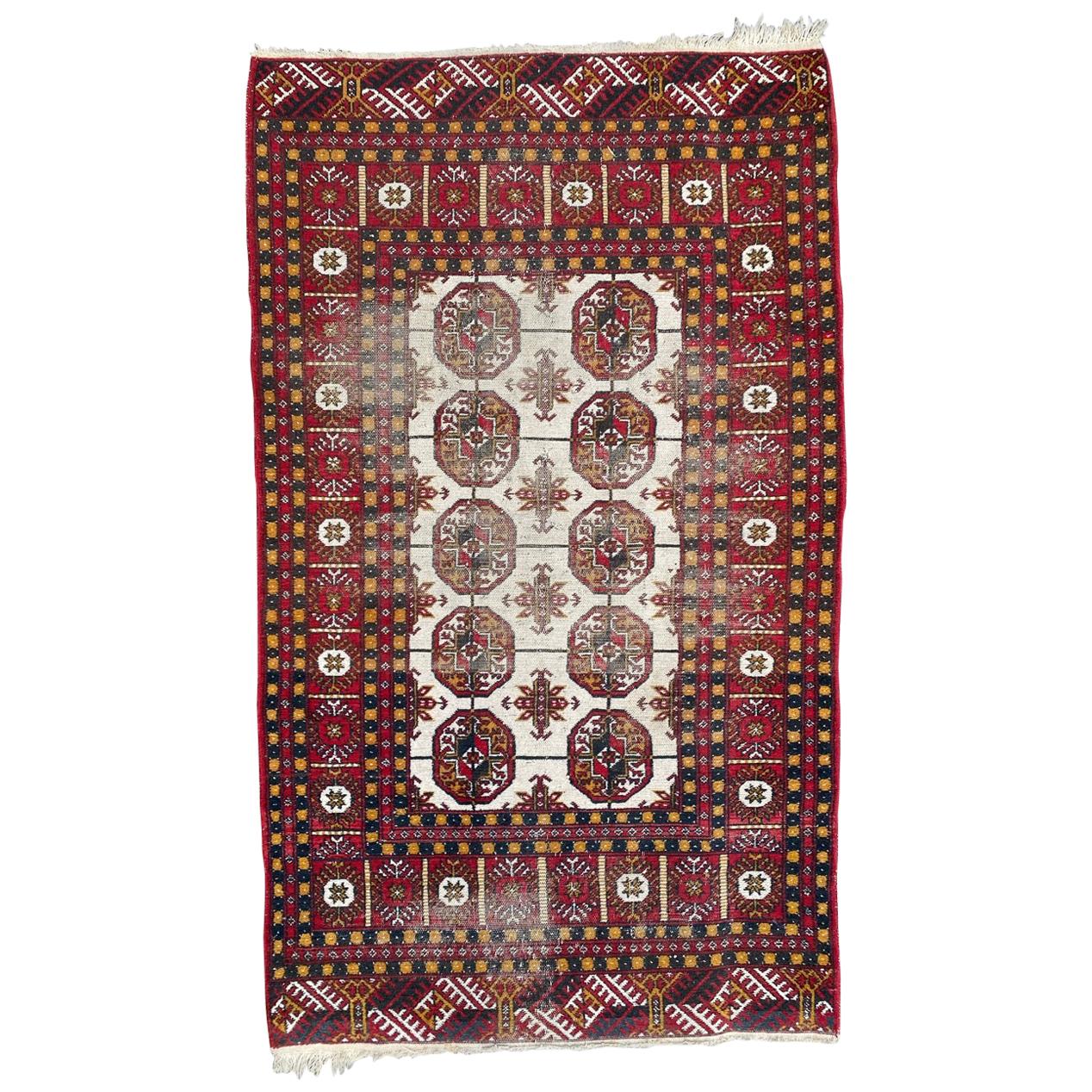 Distressed Vintage Turkmen Afghan Rug