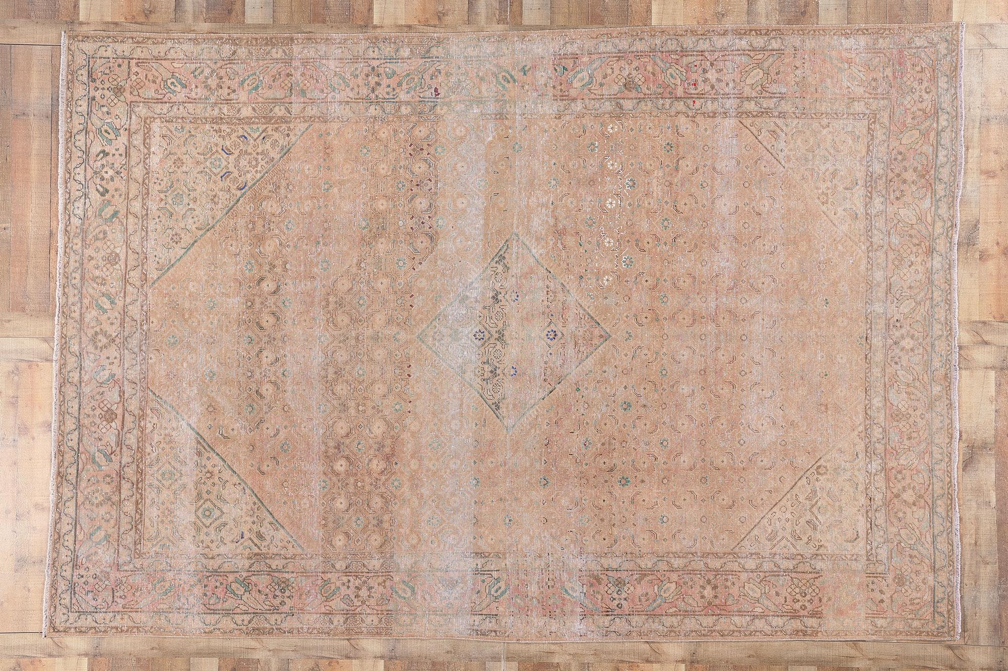 Distressed Warm Earth-Tone Antique Persian Mahal Rug, 08'04 x 12'03 For Sale 3