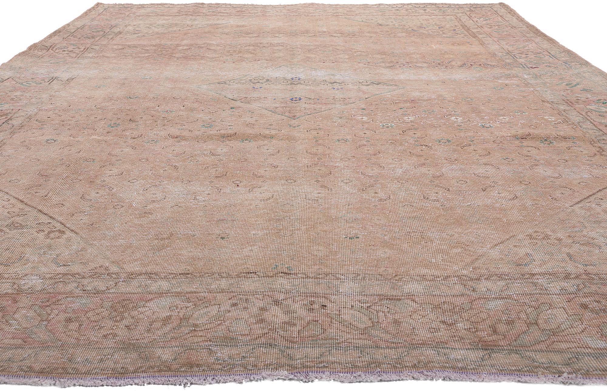 Malayer Distressed Warm Earth-Tone Antique Persian Mahal Rug, 08'04 x 12'03 For Sale