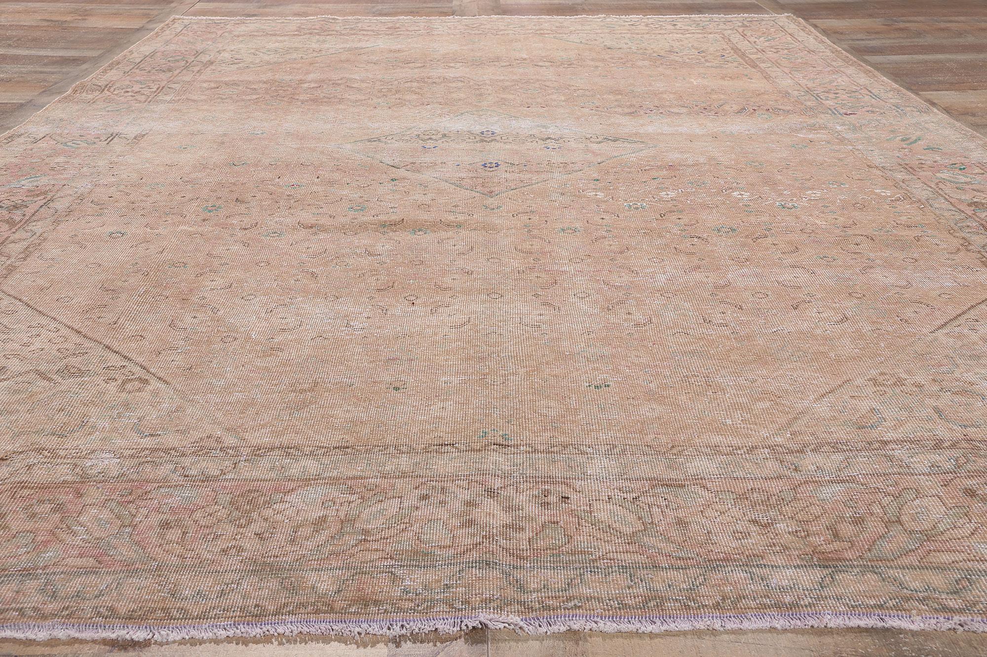 Distressed Warm Earth-Tone Antique Persian Mahal Rug, 08'04 x 12'03 For Sale 1