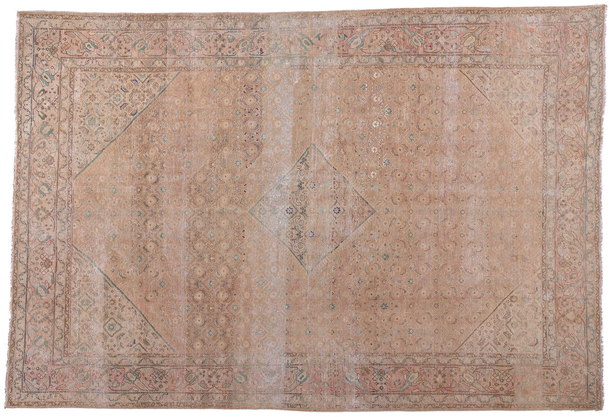 Distressed Warm Earth-Tone Antique Persian Mahal Rug, 08'04 x 12'03 For Sale 2