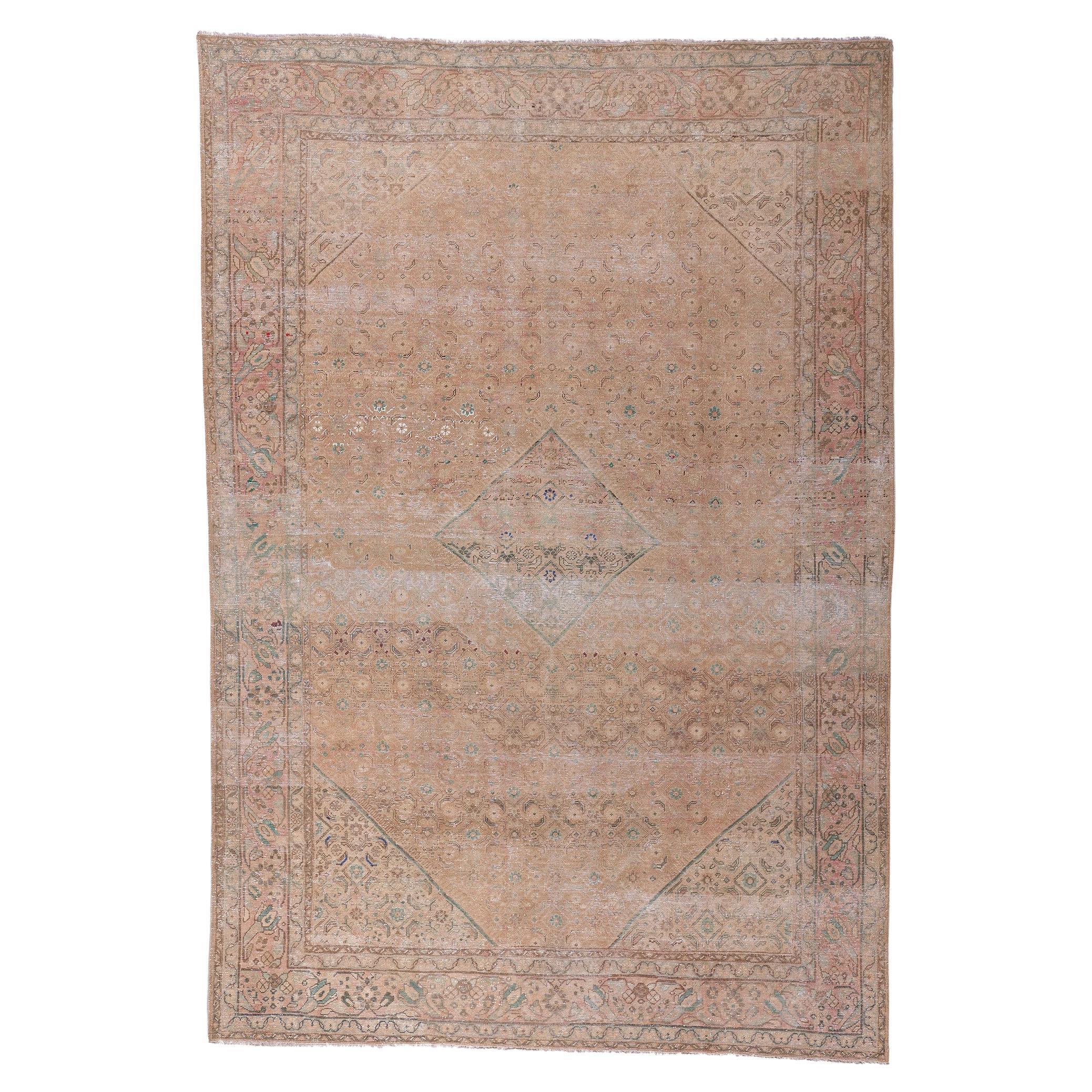 Distressed Warm Earth-Tone Antique Persian Mahal Rug, 08'04 x 12'03 For Sale