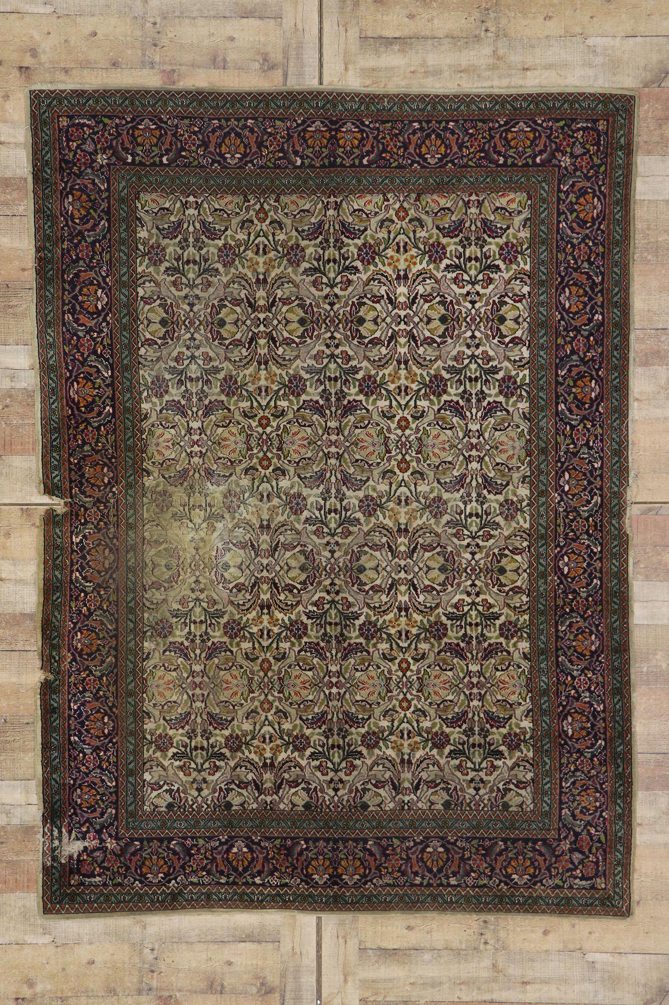 20th Century Distressed Weathered Antique Persian Kashan Rug For Sale