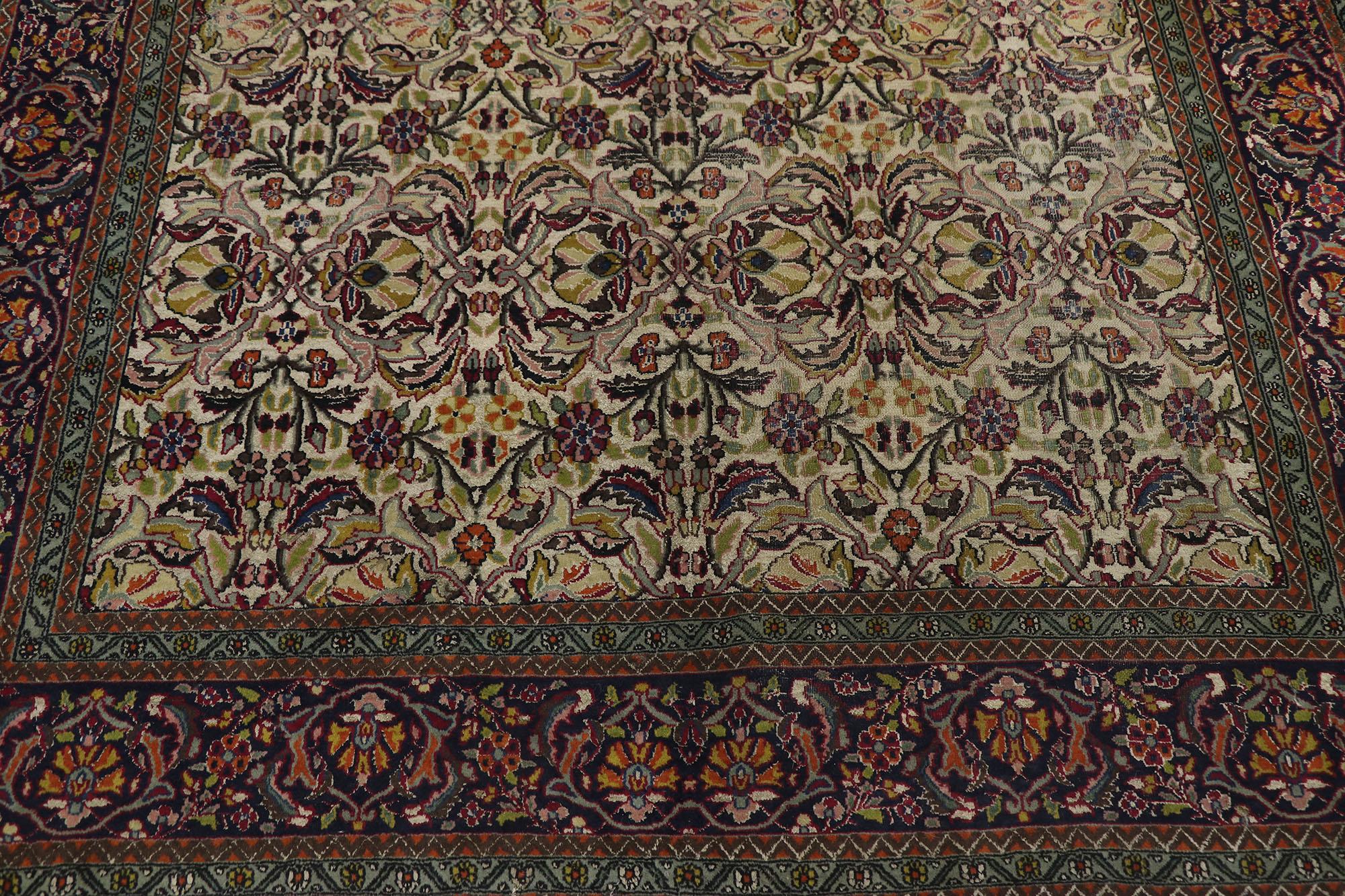 Wool Distressed Weathered Antique Persian Kashan Rug For Sale