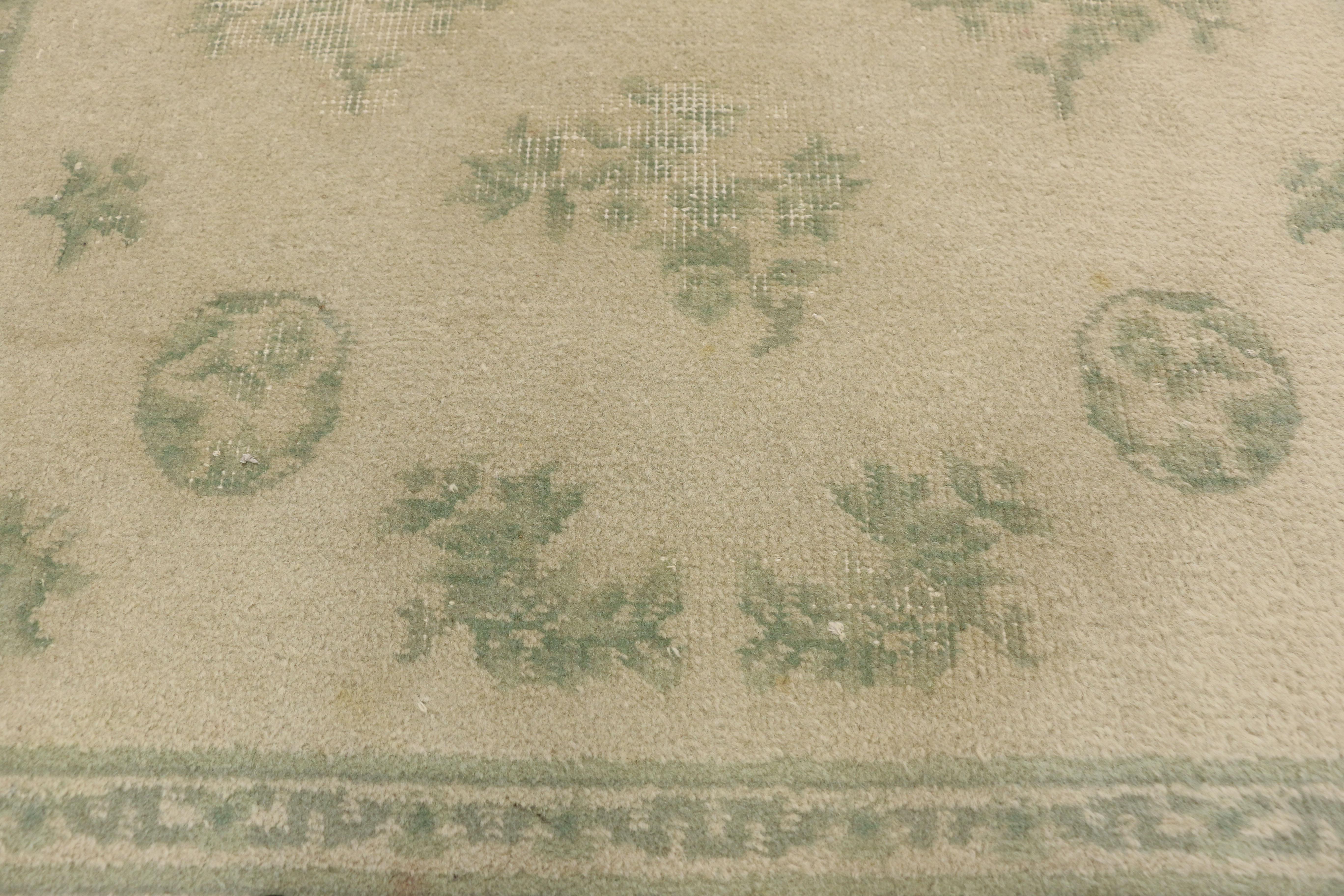 Distressed Weathered Vintage Indian Rug with Chinoiserie Shabby Chic Style In Distressed Condition For Sale In Dallas, TX