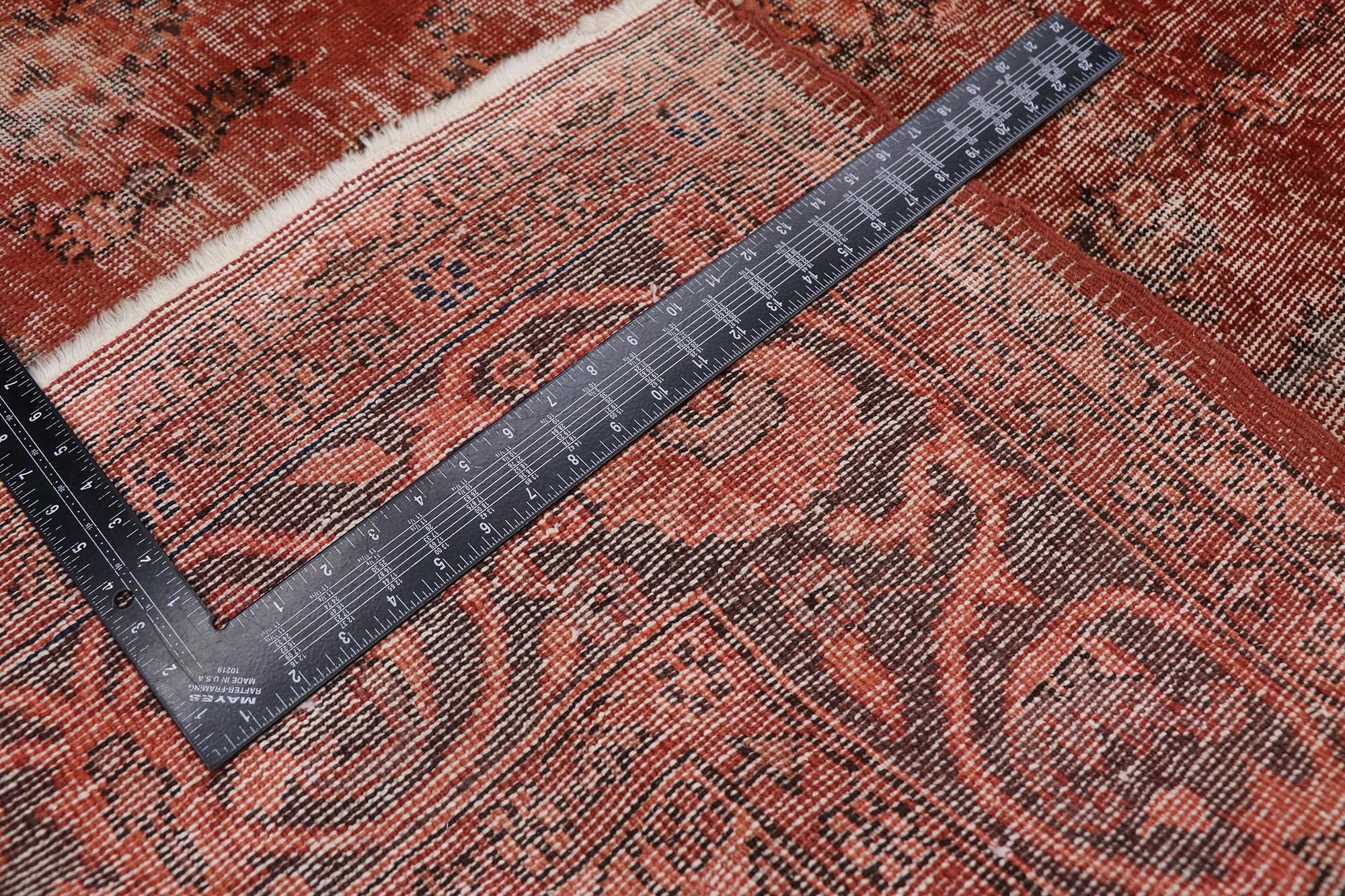 Hand-Knotted Distressed Weathered Vintage Turkish Overdyed Rug For Sale