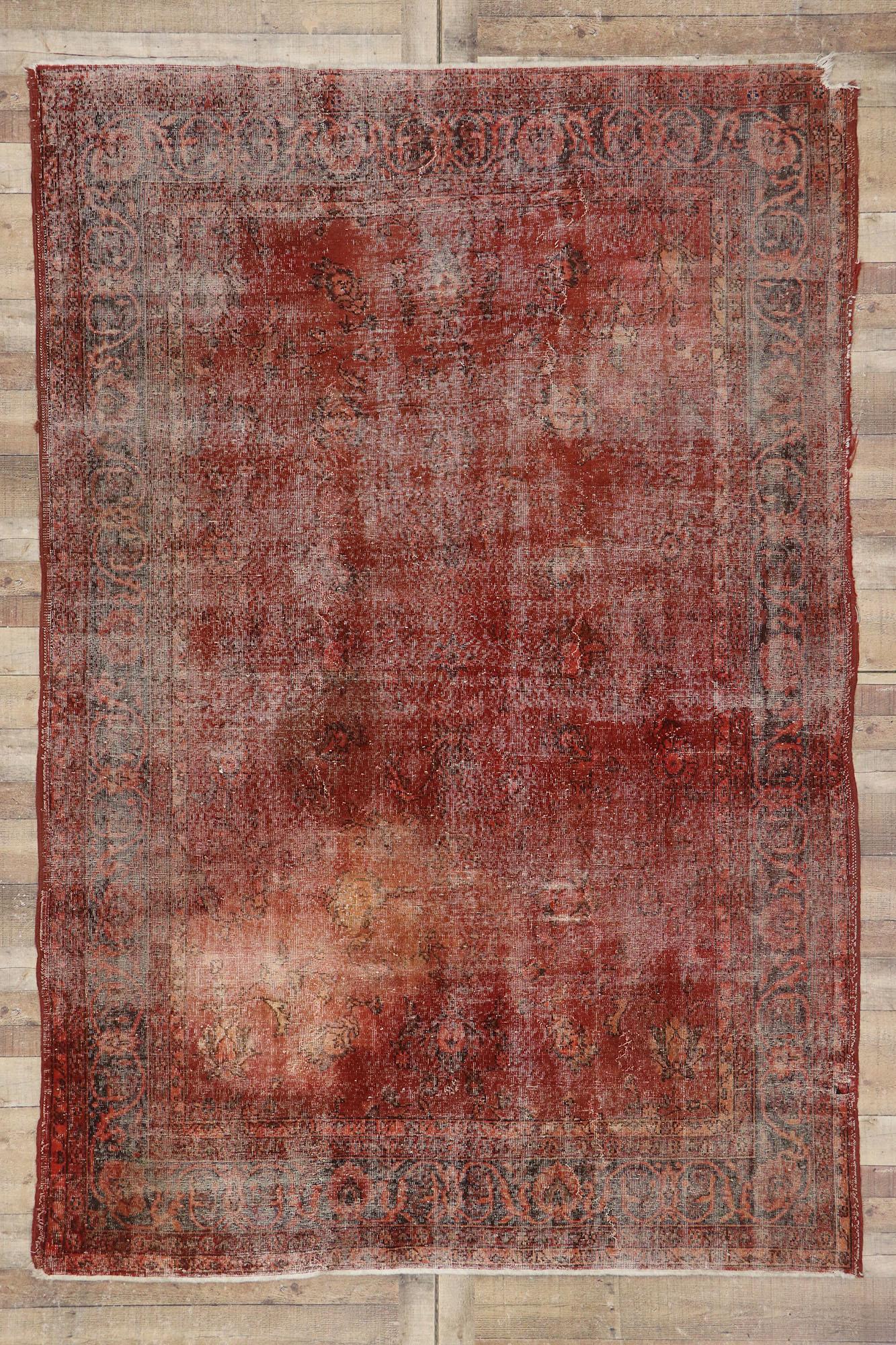 Distressed Weathered Vintage Turkish Overdyed Rug In Distressed Condition For Sale In Dallas, TX