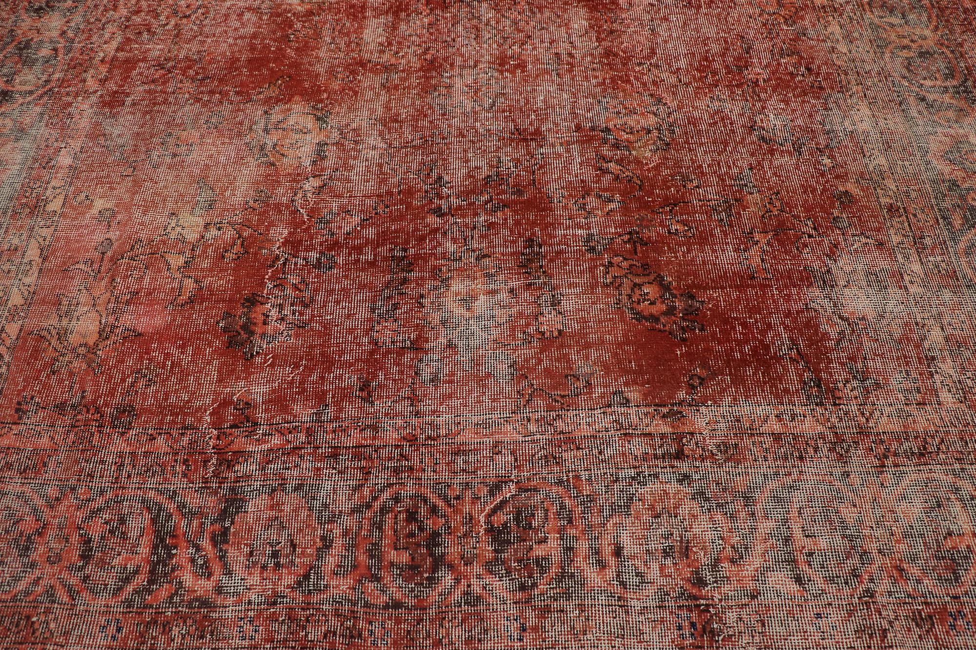 20th Century Distressed Weathered Vintage Turkish Overdyed Rug For Sale
