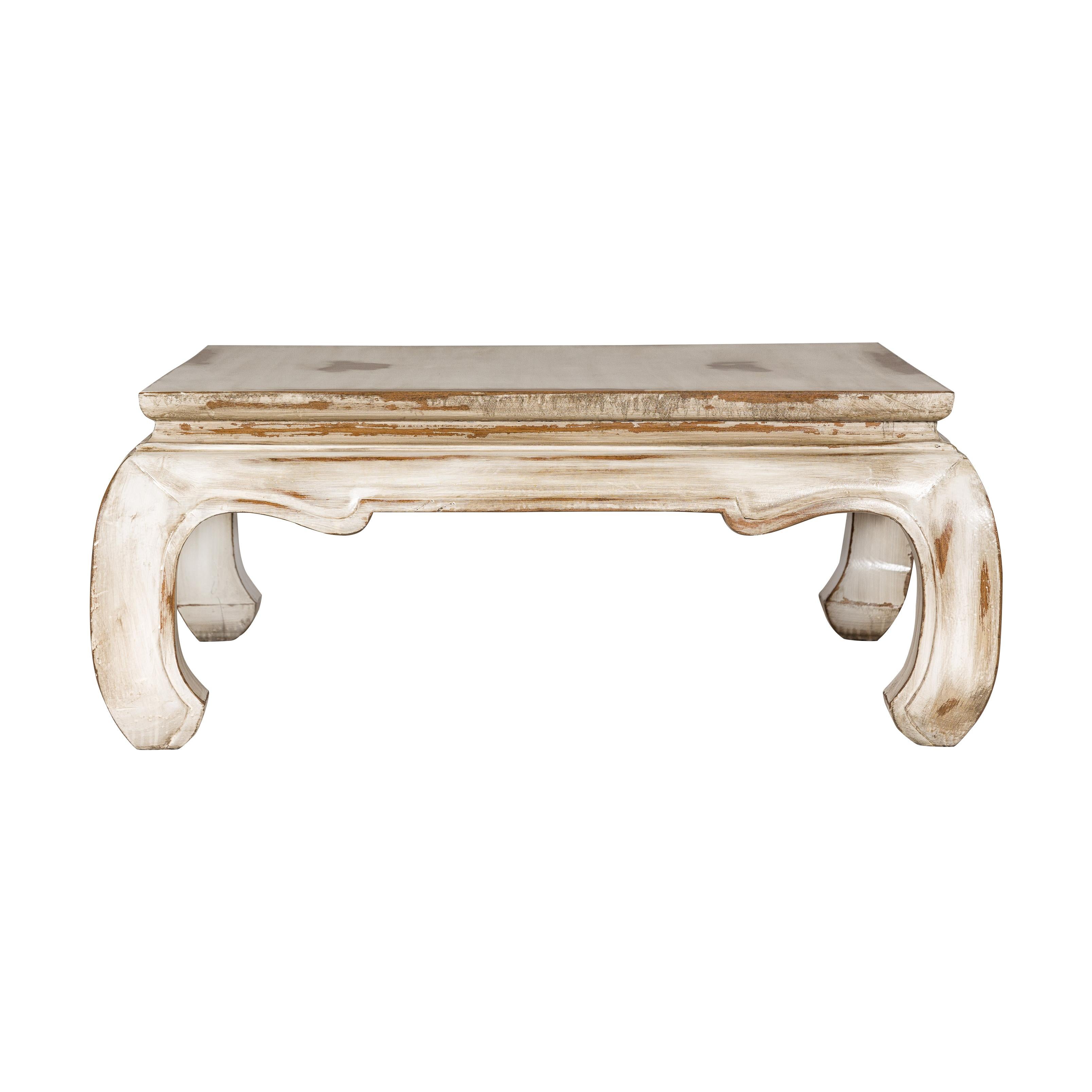 Distressed White Coffee Table with Chow Legs and Square Top, Vintage 6