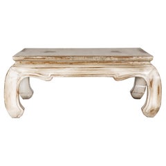 Distressed White Coffee Table with Chow Legs and Square Top, Vintage