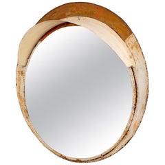 Miroir rond en métal blanc vieilli, style champêtre, XXe siècle