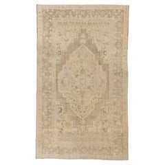 Vintage Distressed White Oushak in Faded Glory