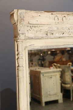 Distressed White Painted Carved Vintage Mirror