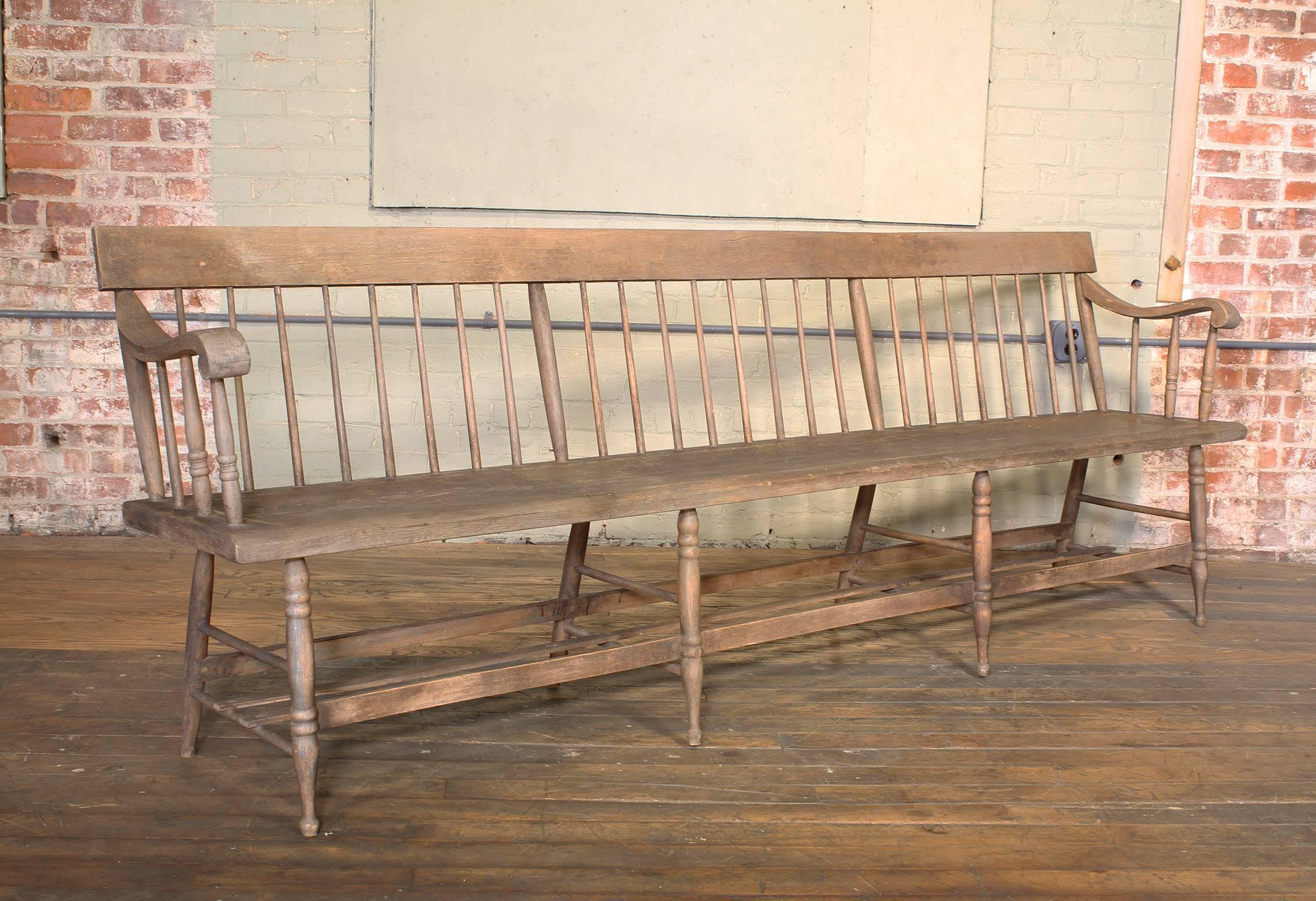 Distressed Windsor Deacon's Wooden Bench 3
