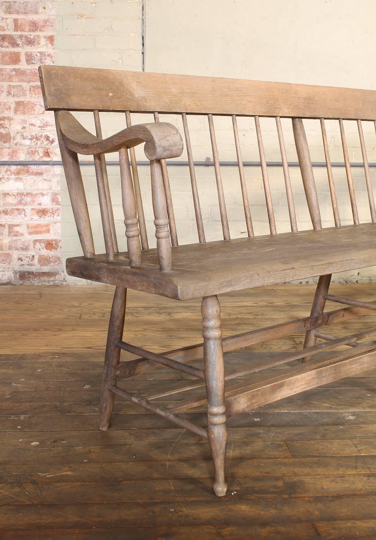 Distressed Windsor Deacon's Wooden Bench 4