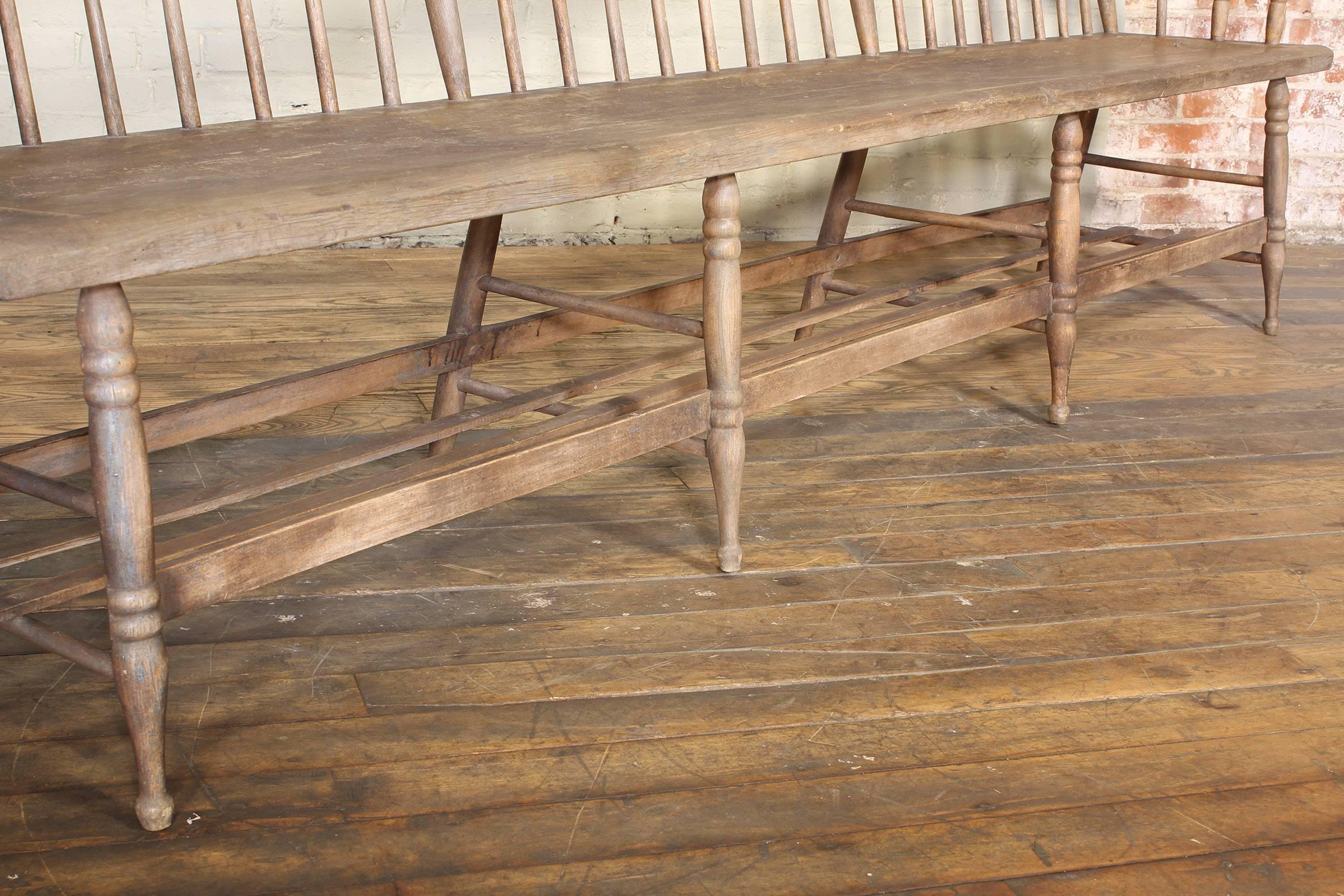 Distressed Windsor Deacon's Wooden Bench 5