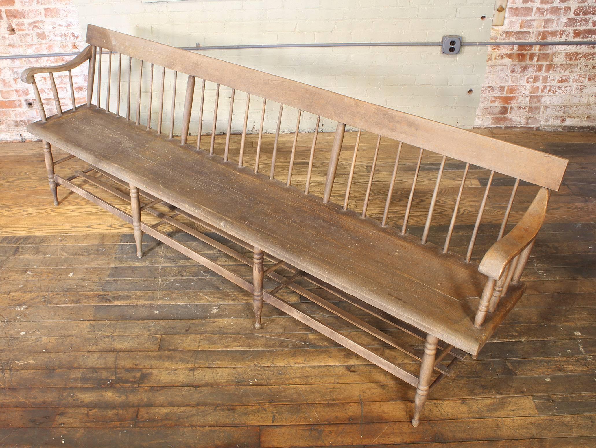 Victorian Distressed Windsor Deacon's Wooden Bench