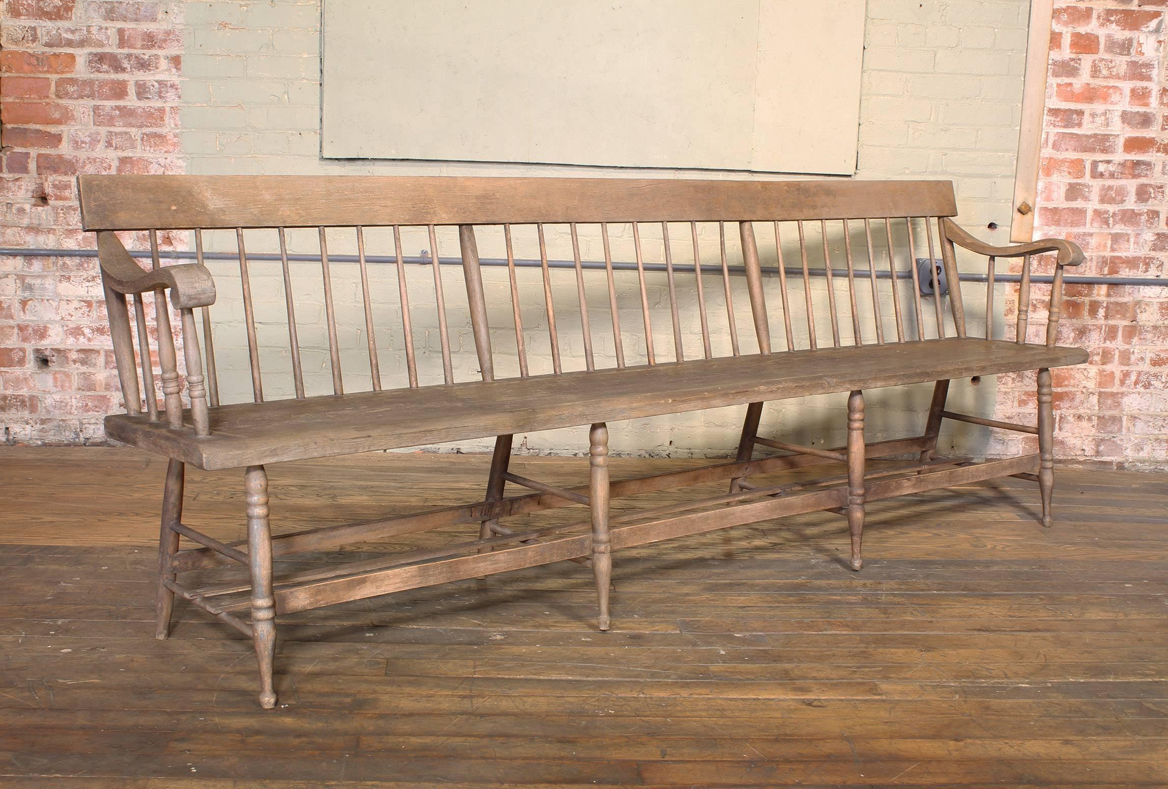 Distressed Windsor Deacon's Wooden Bench 2