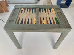 Distressed Wood and Suede Backgammon Table