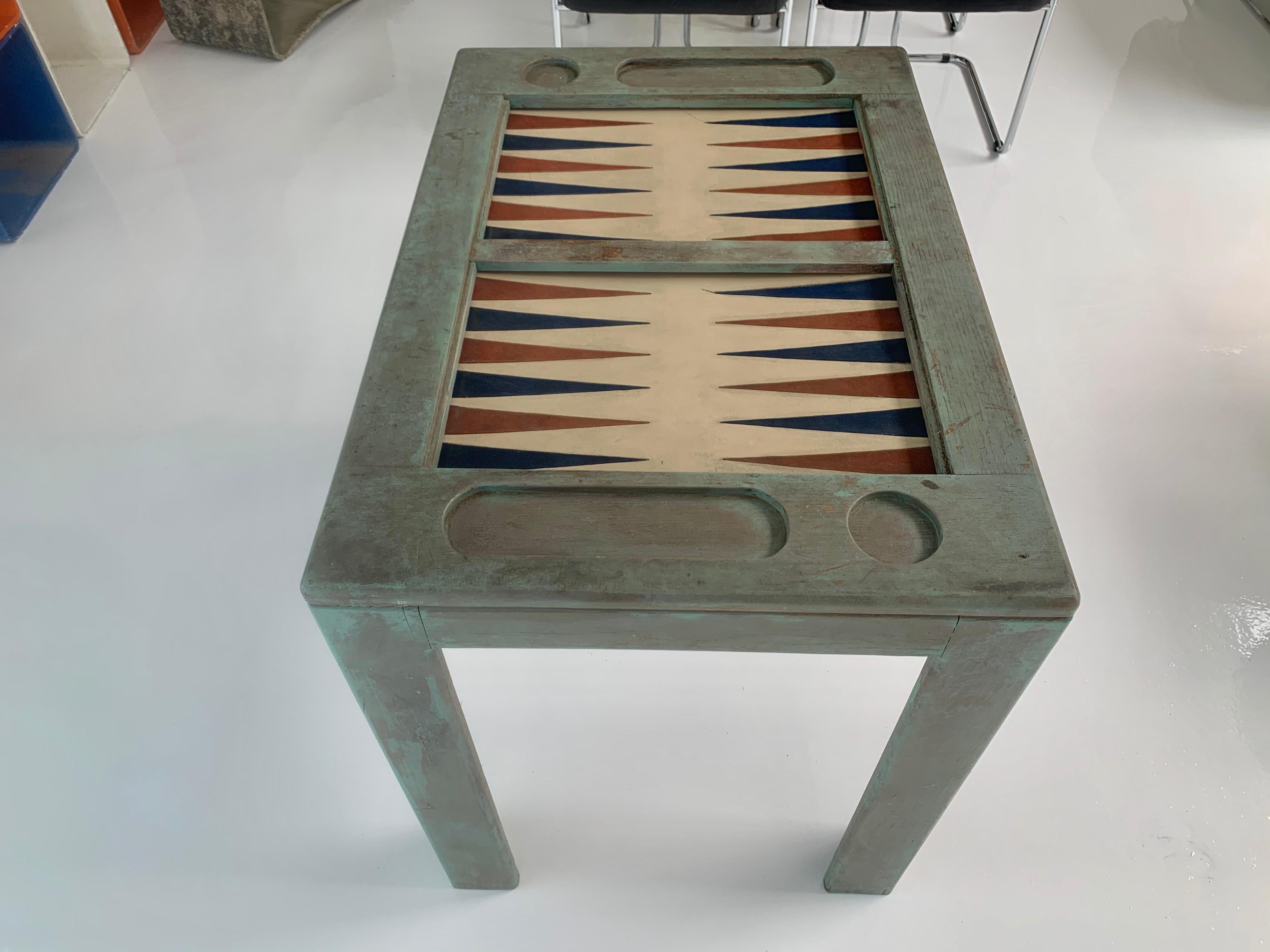 American Distressed Wood and Suede Backgammon Table