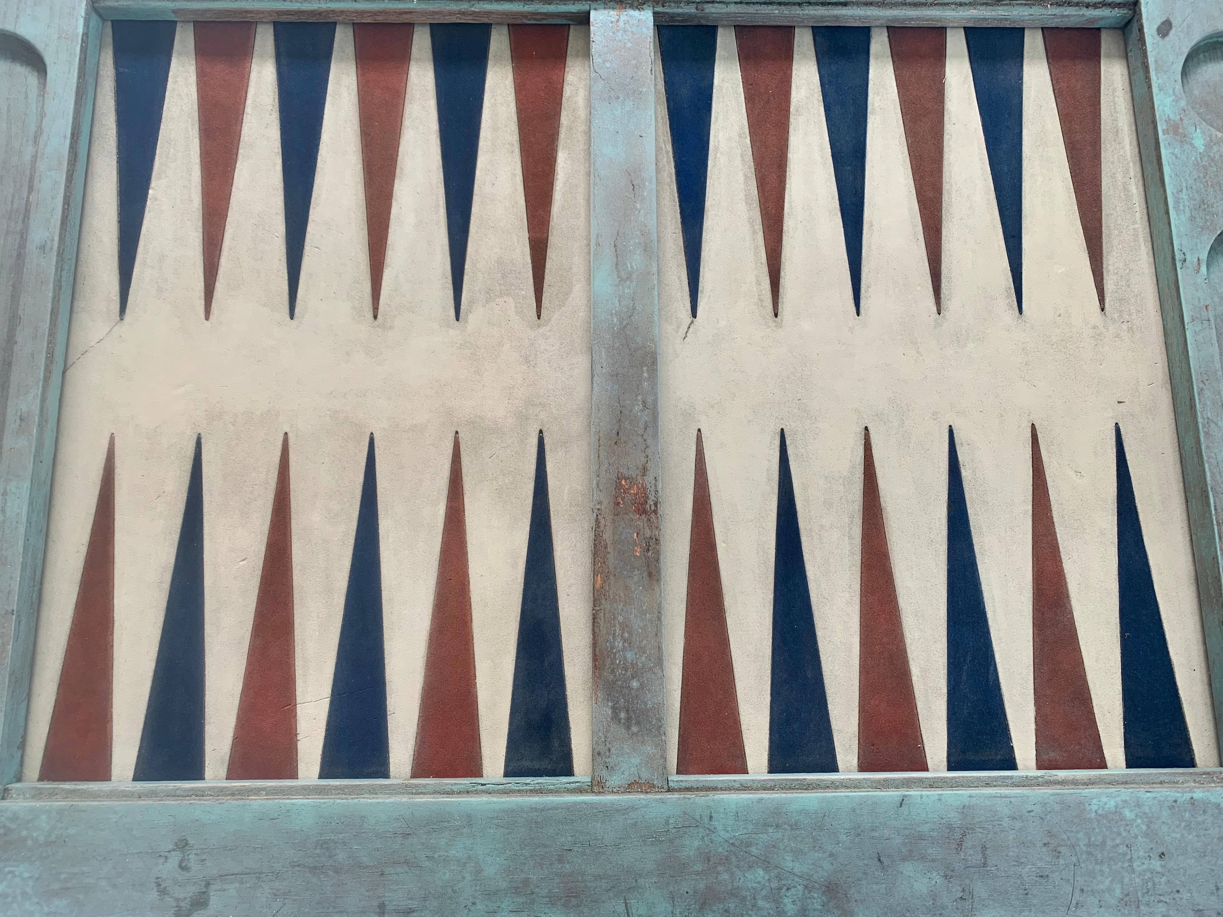 Late 20th Century Distressed Wood and Suede Backgammon Table
