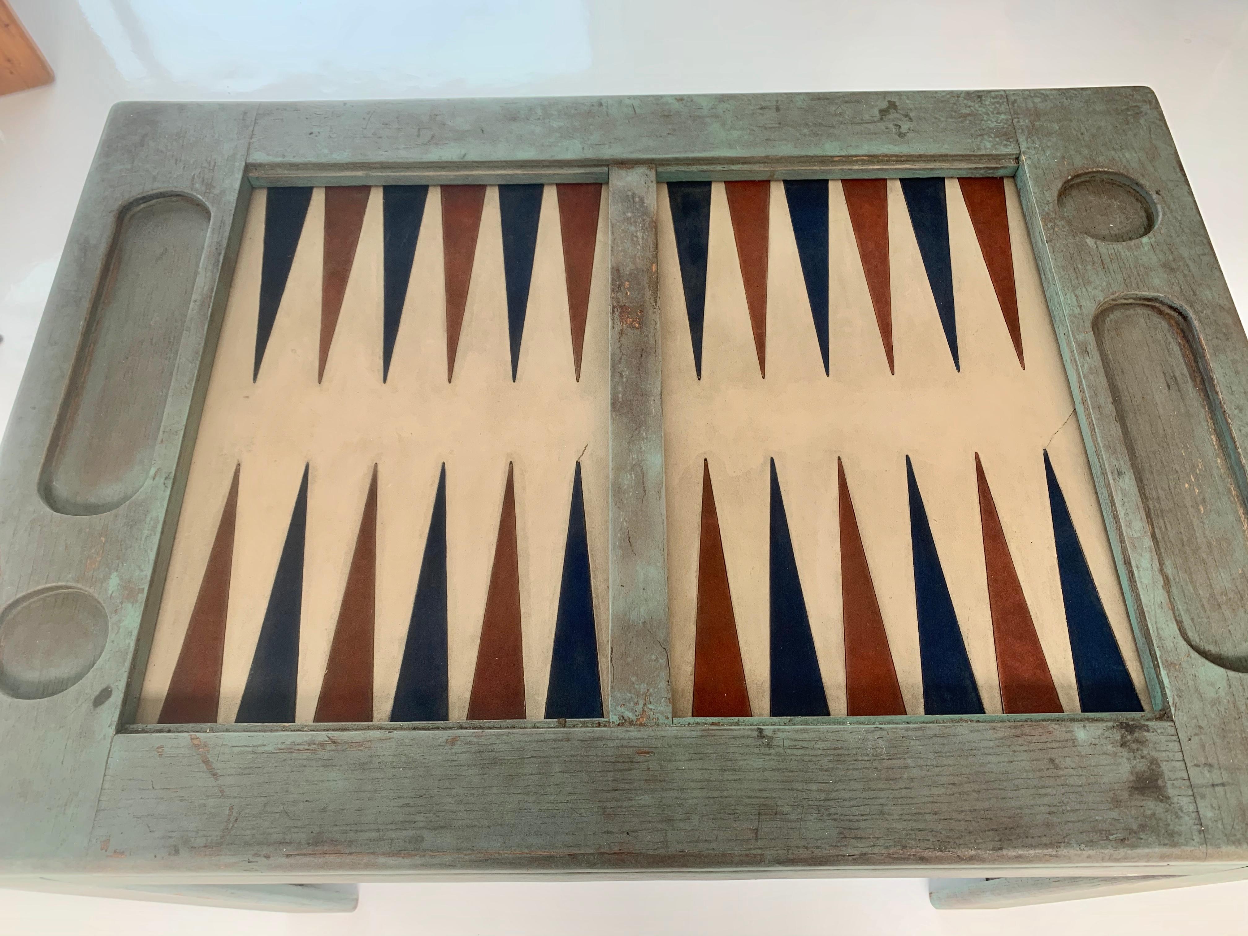 Distressed Wood and Suede Backgammon Table 1