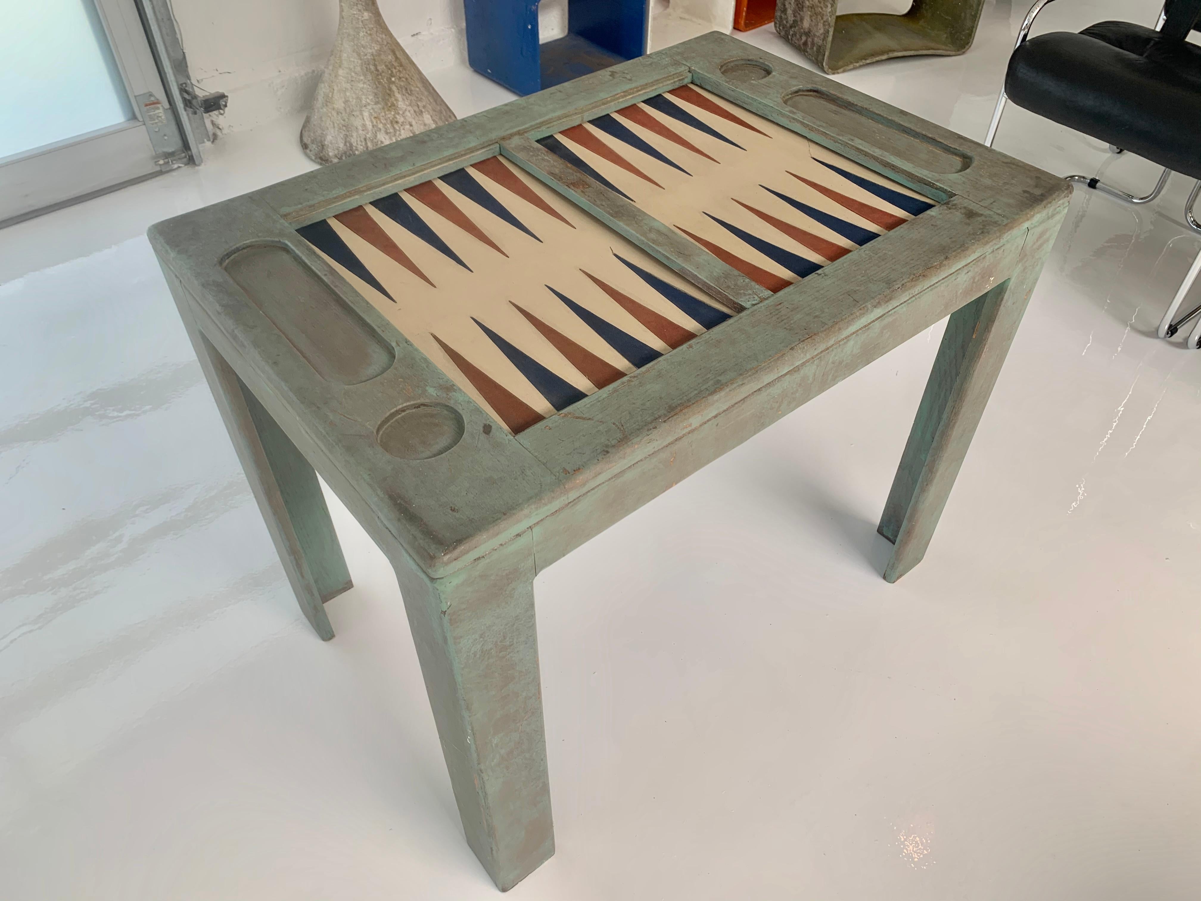Distressed Wood and Suede Backgammon Table 2