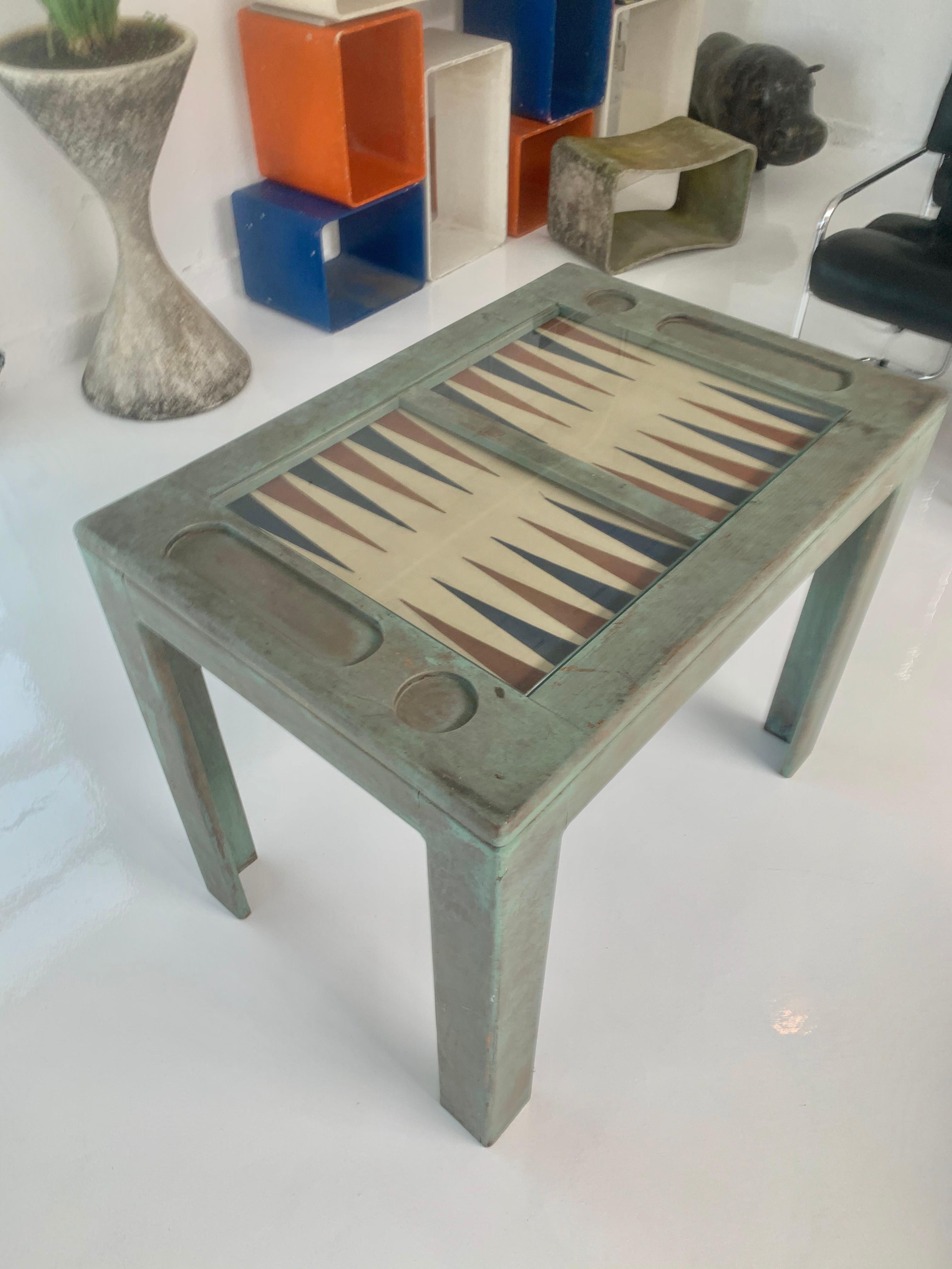 Distressed Wood and Suede Backgammon Table 3
