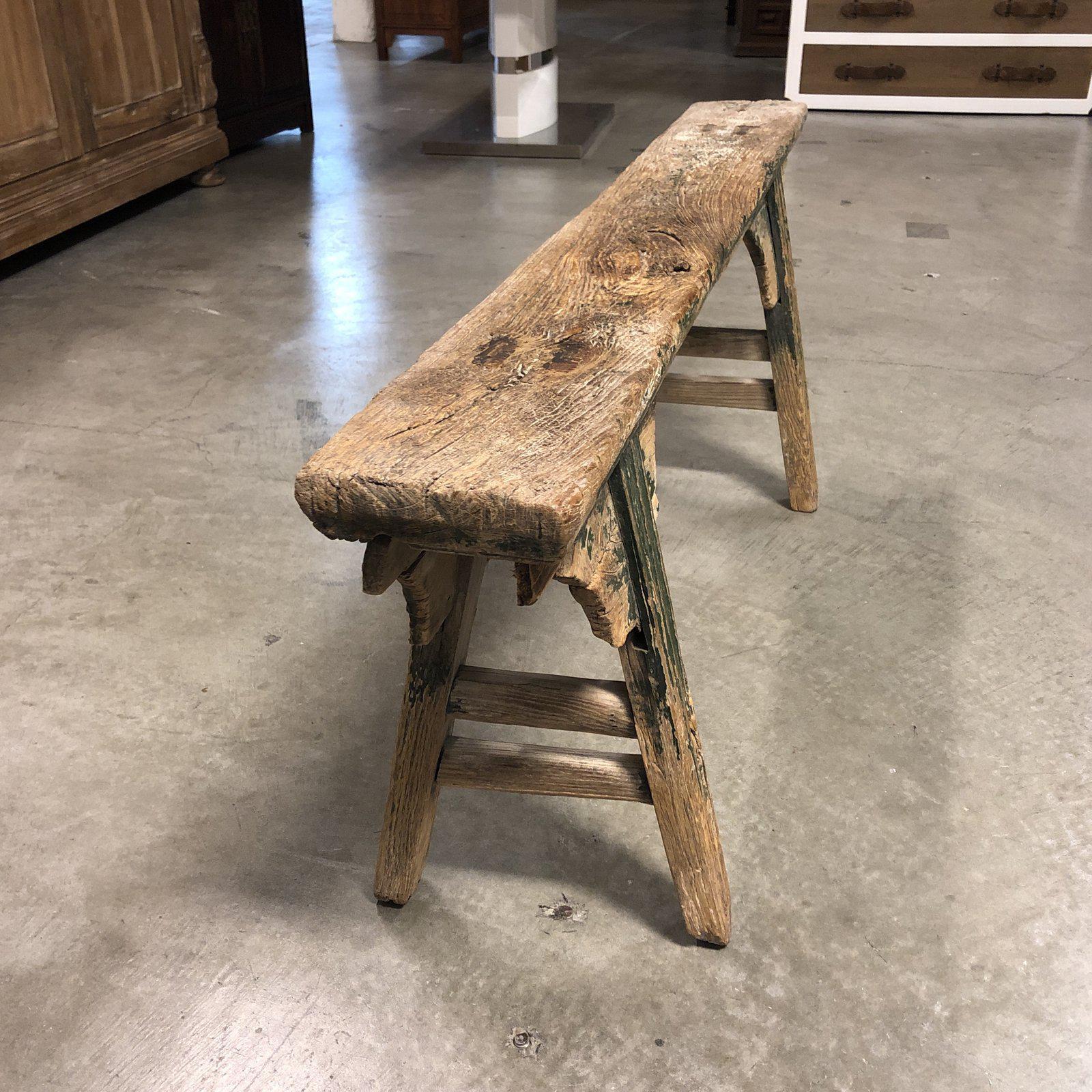 Distressed Wood Asian Bench In Good Condition For Sale In San Francisco, CA