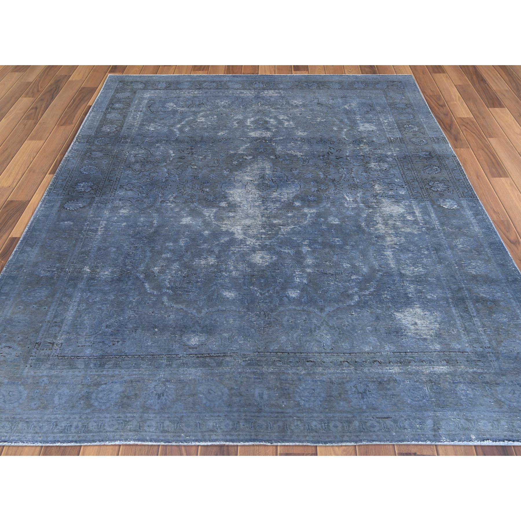Hand-Knotted Distressed Worn Wool Hand Knotted Gray Vintage Overdyed Persian Tabriz Rug For Sale