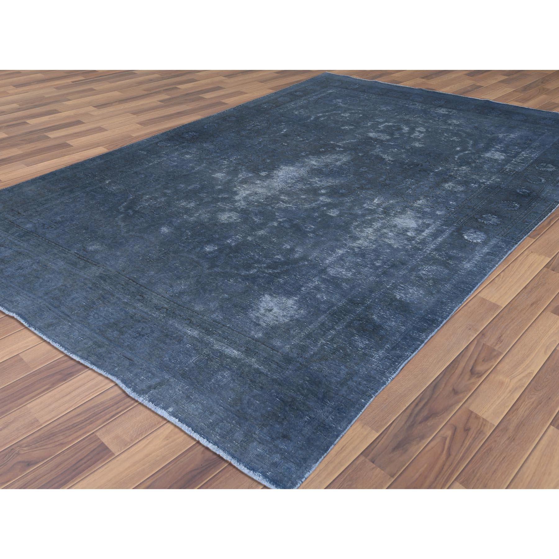 Distressed Worn Wool Hand Knotted Gray Vintage Overdyed Persian Tabriz Rug In Good Condition For Sale In Carlstadt, NJ