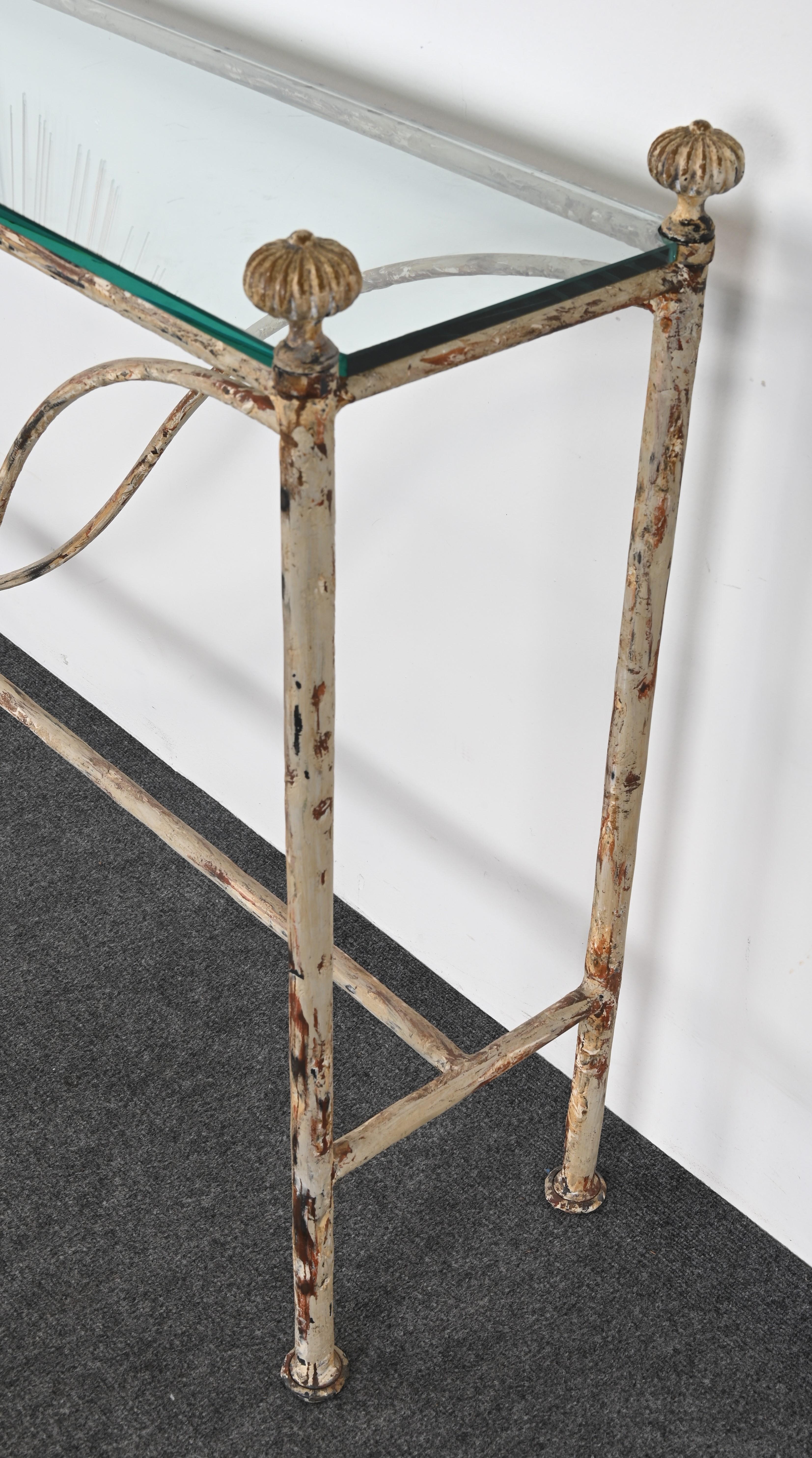 Distressed Wrought Iron Console Table by Niermann Weeks, 20th Century 5