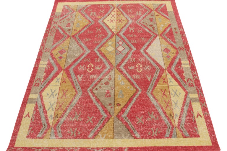 Rug and Kilim's Distressed Yuruk Style Custom Rug in Red, Gold Diamond ...