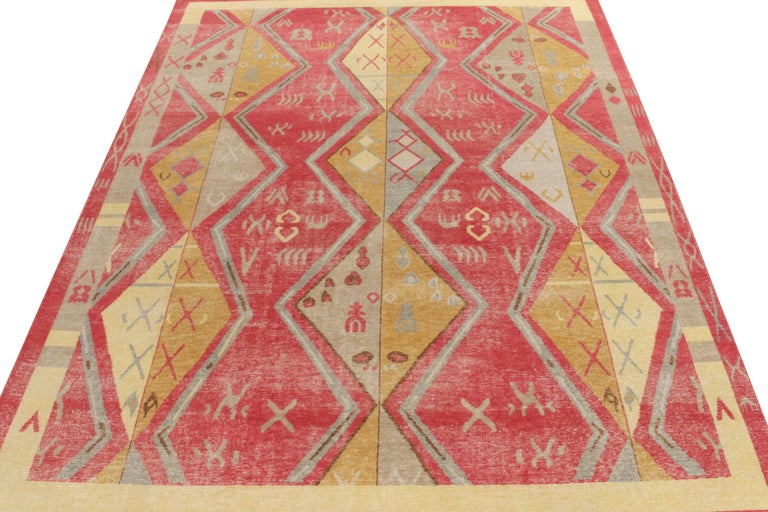 Rug and Kilim's Distressed Yuruk Style Custom Rug in Red, Gold Diamond ...
