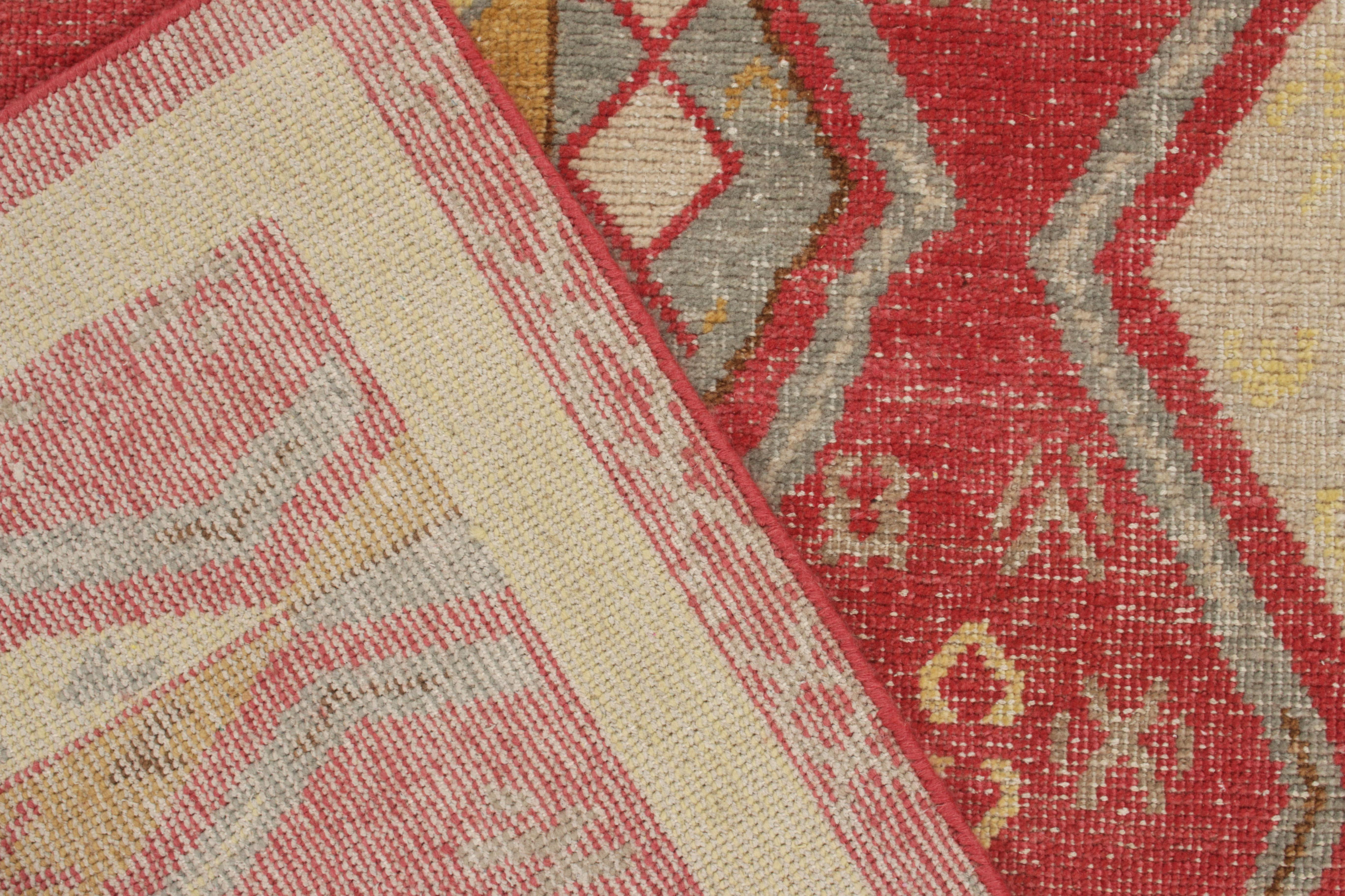 Rug & Kilim's Distressed Yuruk Style Custom Rug in Red, Gold Diamond Pattern In New Condition For Sale In Long Island City, NY