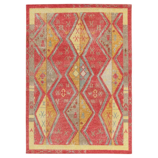 Rug and Kilim's Distressed Yuruk Style Custom Rug in Red, Gold Diamond ...